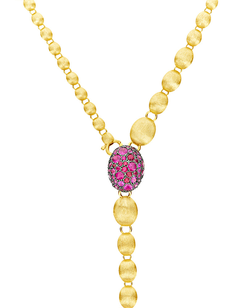 "Reverse" Gold, Pink Sapphires, Rubies, White Australian Opal and Diamonds Convertible Y Necklace