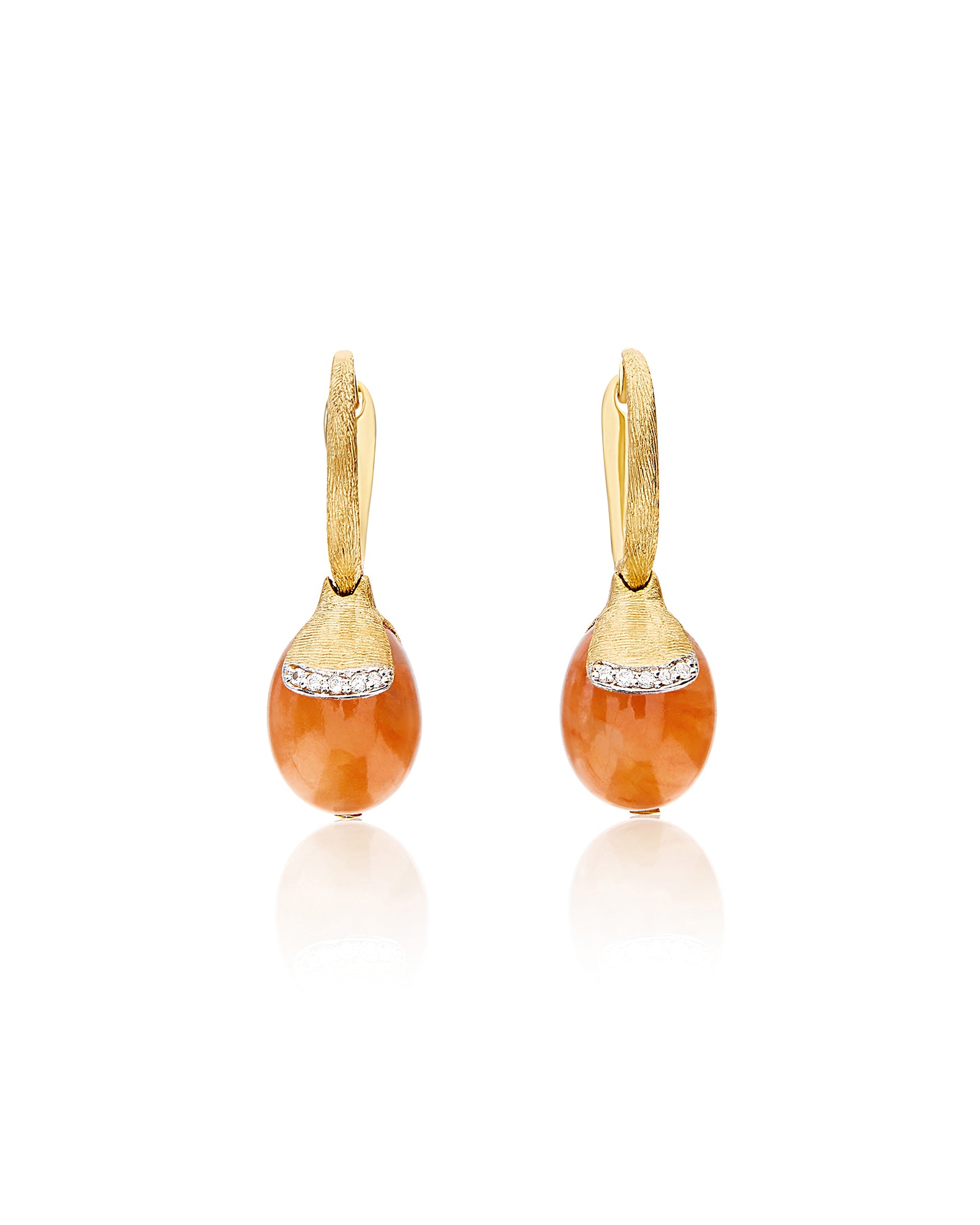 Petra "Amulets" Ciliegine Gold and Orange Aventurine Ball Drop Earrings with Diamonds Details (SMALL)