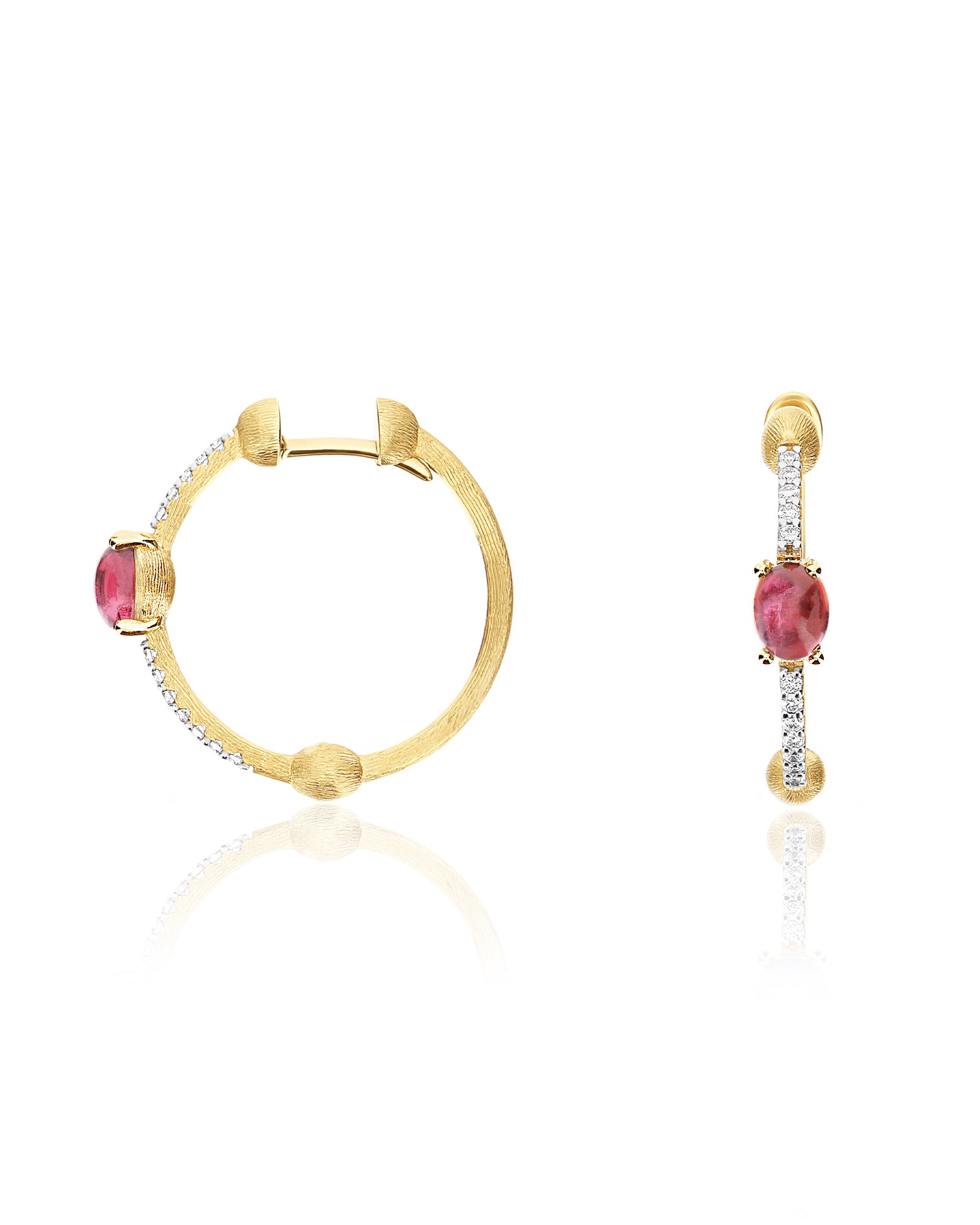 "Tourmalines" Gold, diamonds and pink tourmaline hoop earrings
