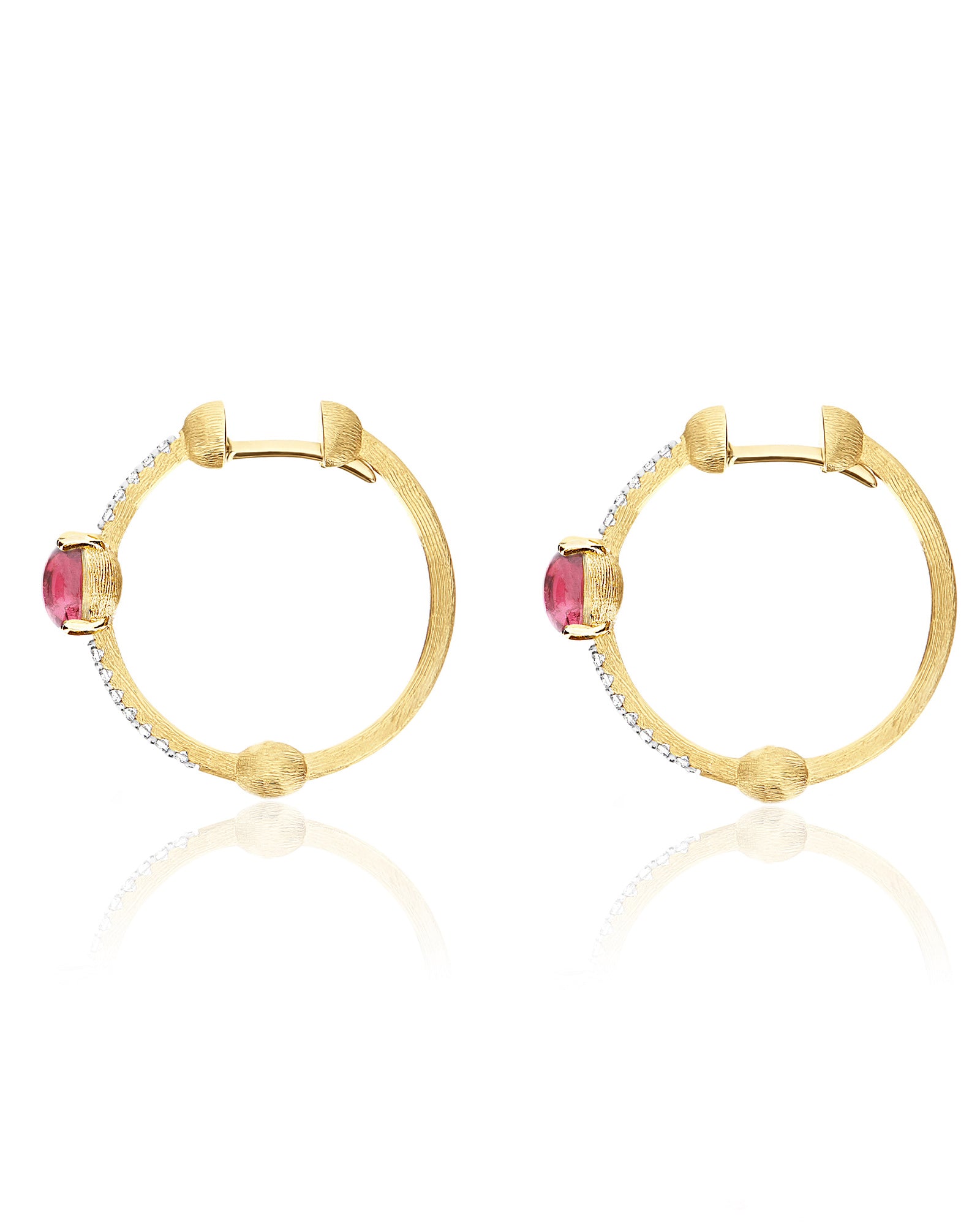 "Tourmalines" Gold, diamonds and pink tourmaline hoop earrings
