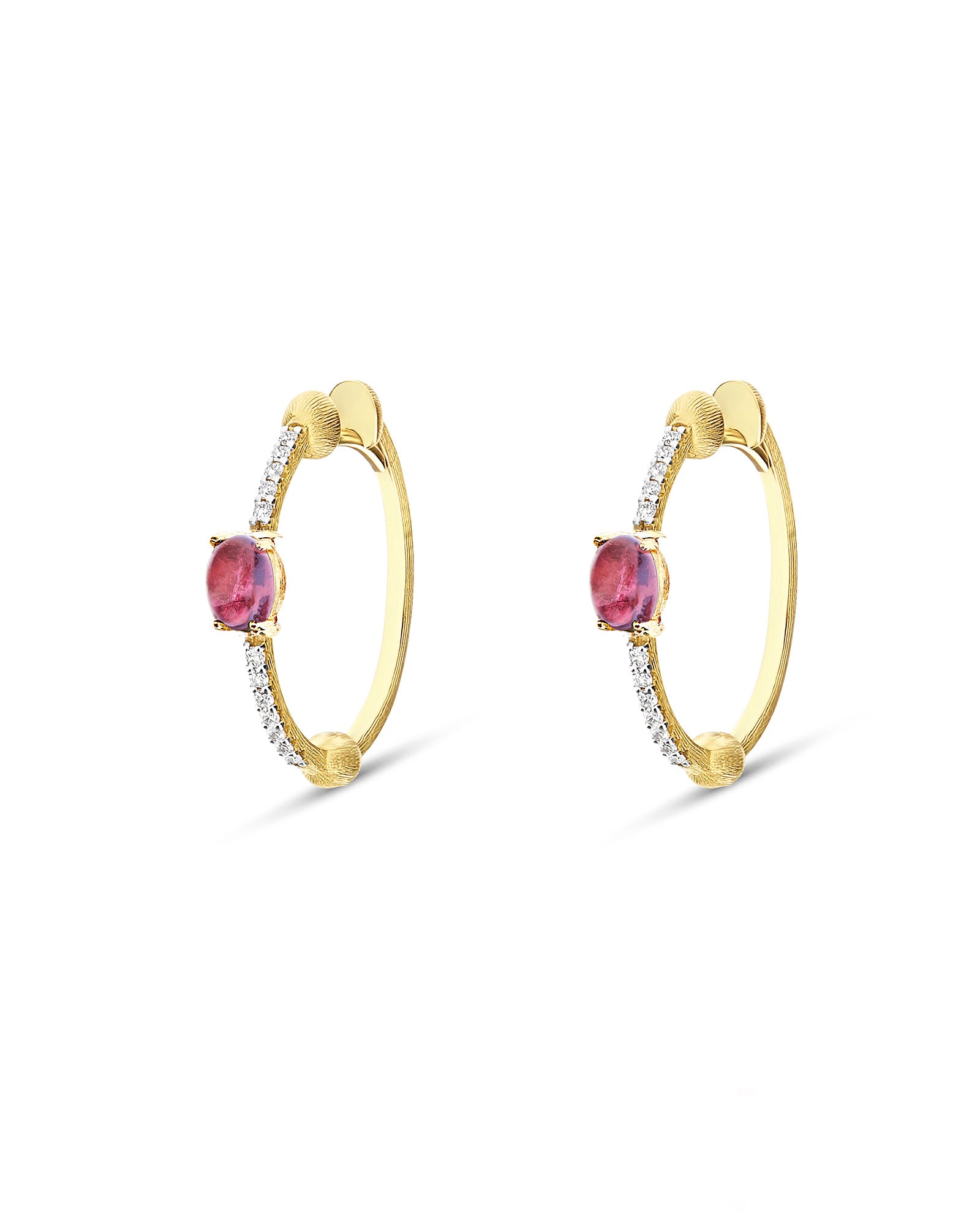 "Tourmalines" Gold, diamonds and pink tourmaline hoop earrings