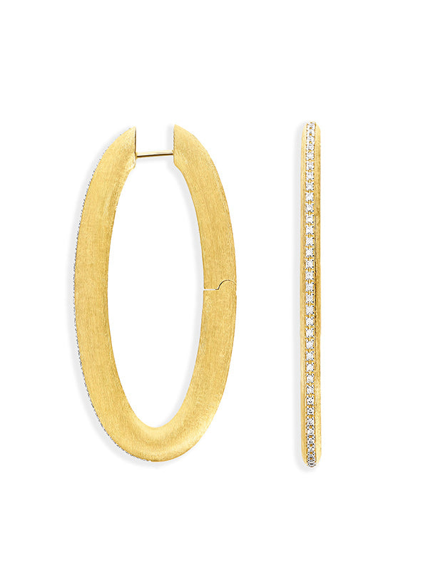 Libera Icon big gold oval hoop earrings with diamonds