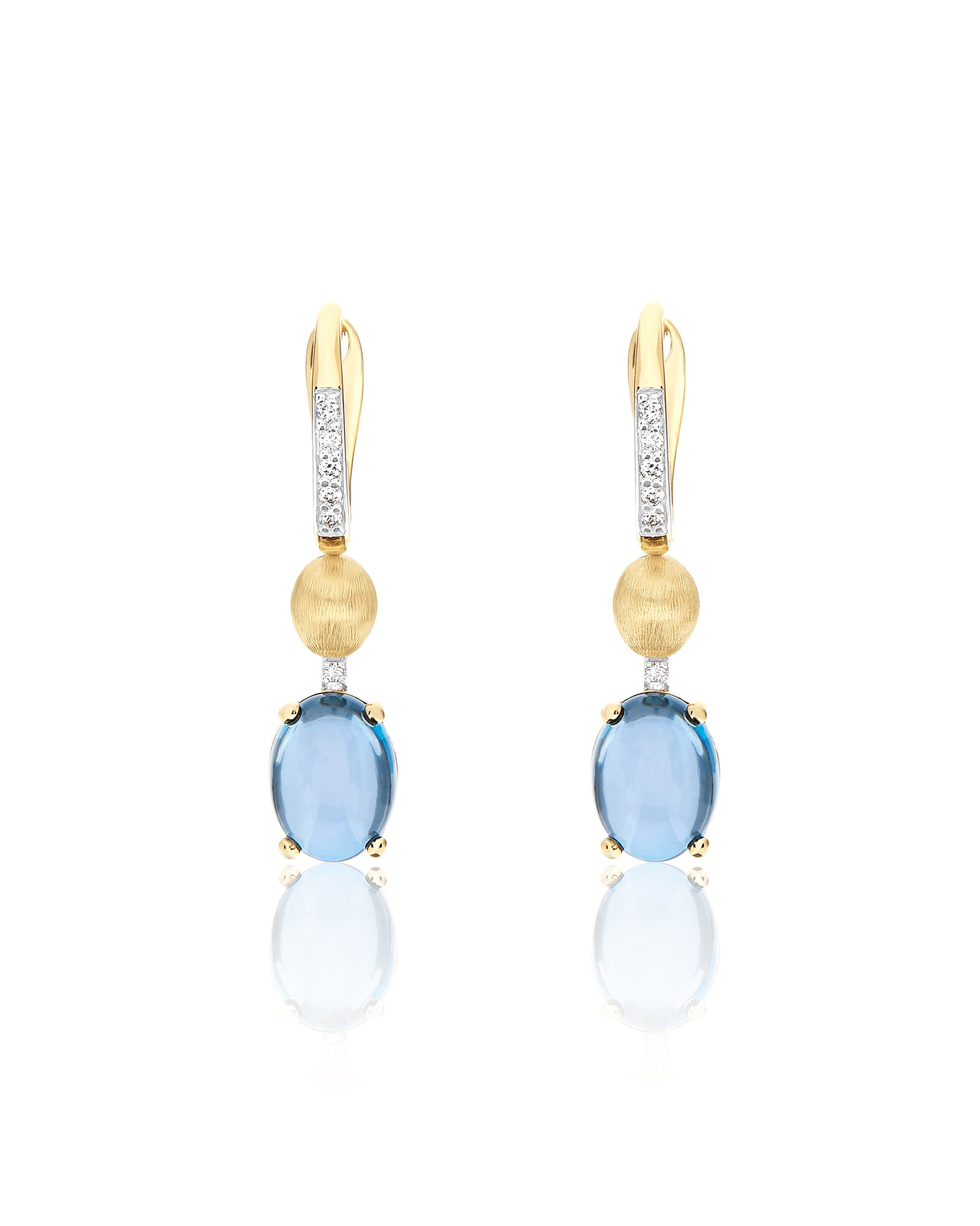 "Azure" Gold, London Blue Topaz and diamonds leverback earrings