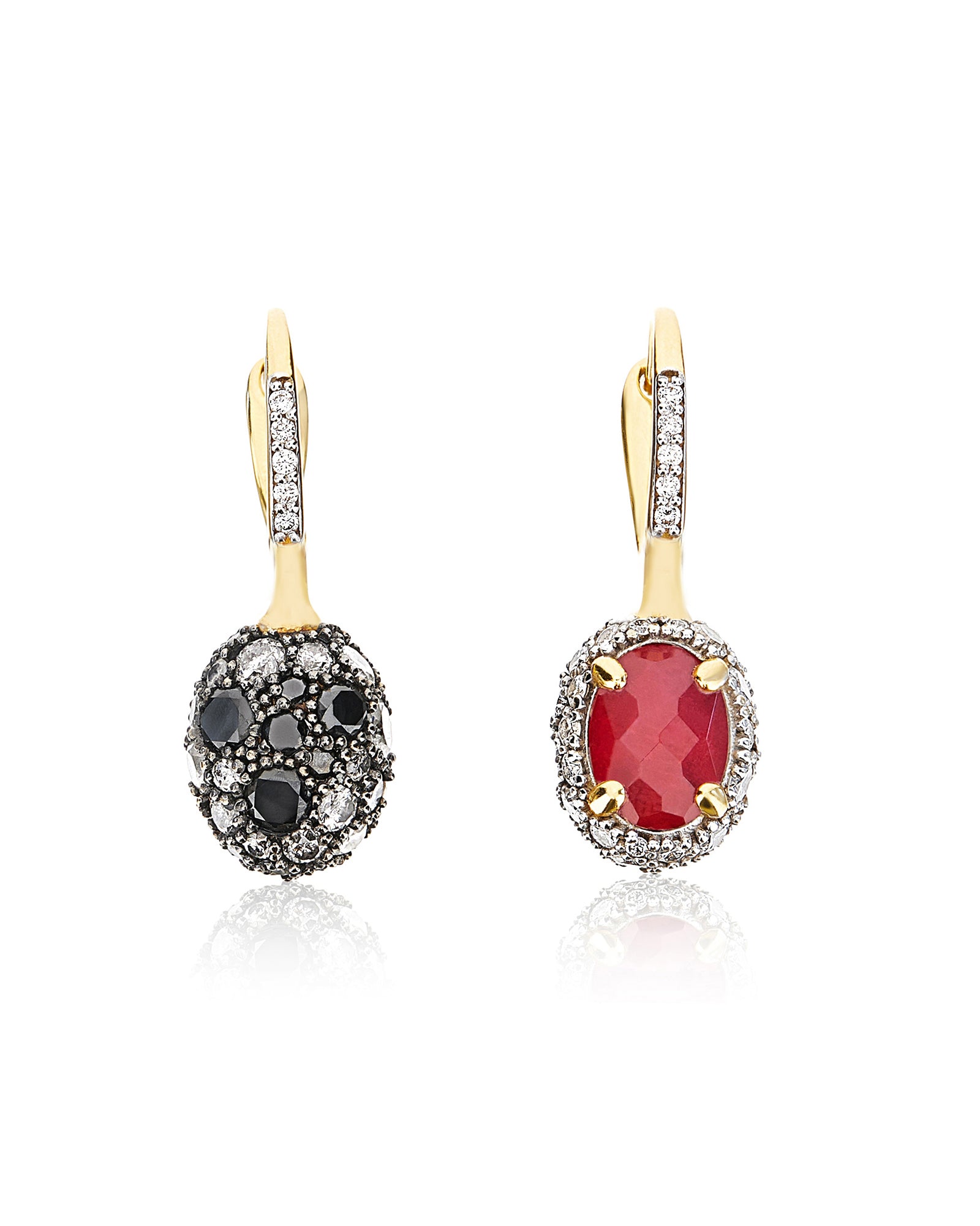 "Reverse" Ciliegine Gold, Diamonds, Rubies and Rock Crystal Double-face Ball Drop earring (SMALL)