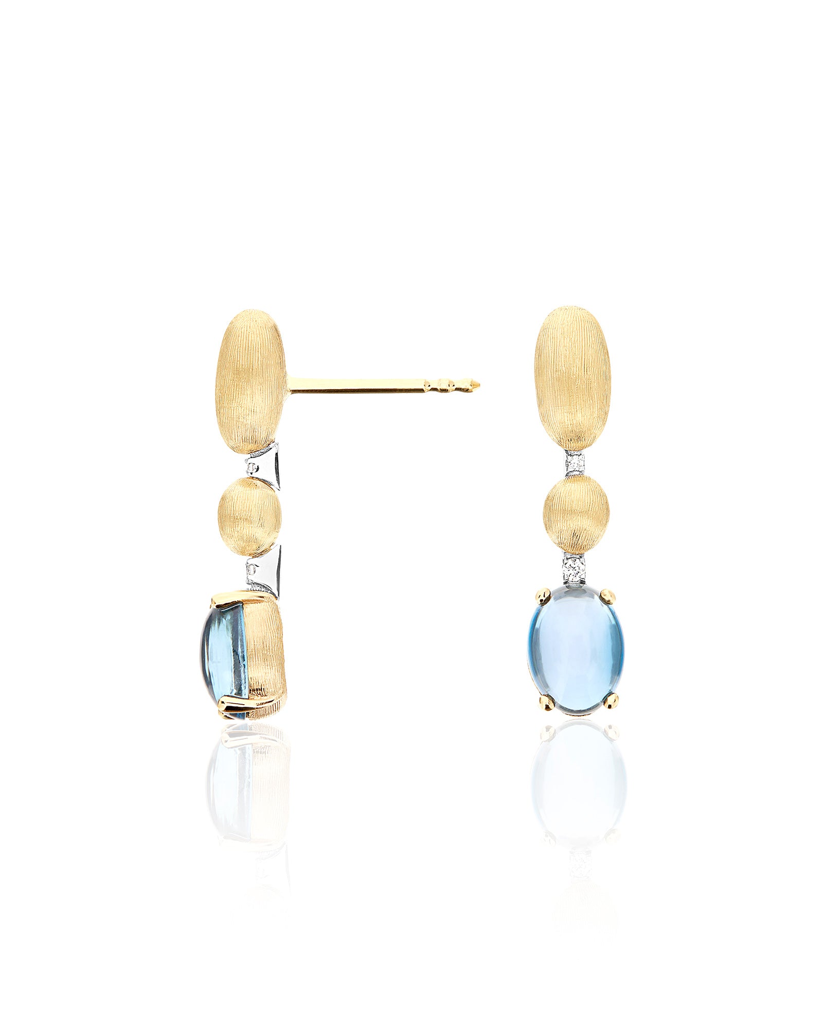 "Azure" Gold, London Blue Topaz boules and diamonds accents short earrings
