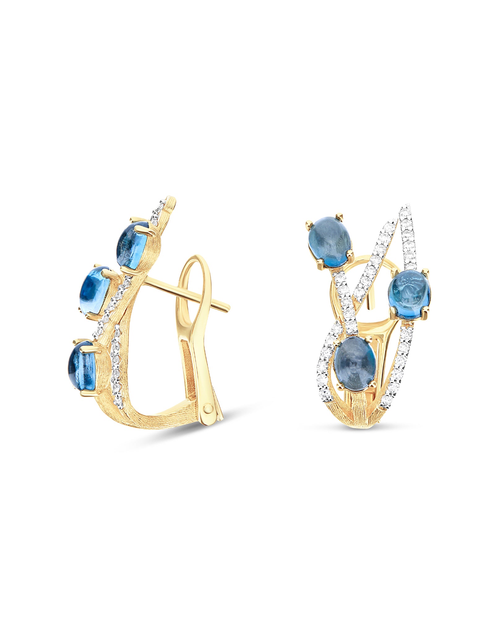 "Azure" Gold, London Blue Topaz and diamonds stud earrings