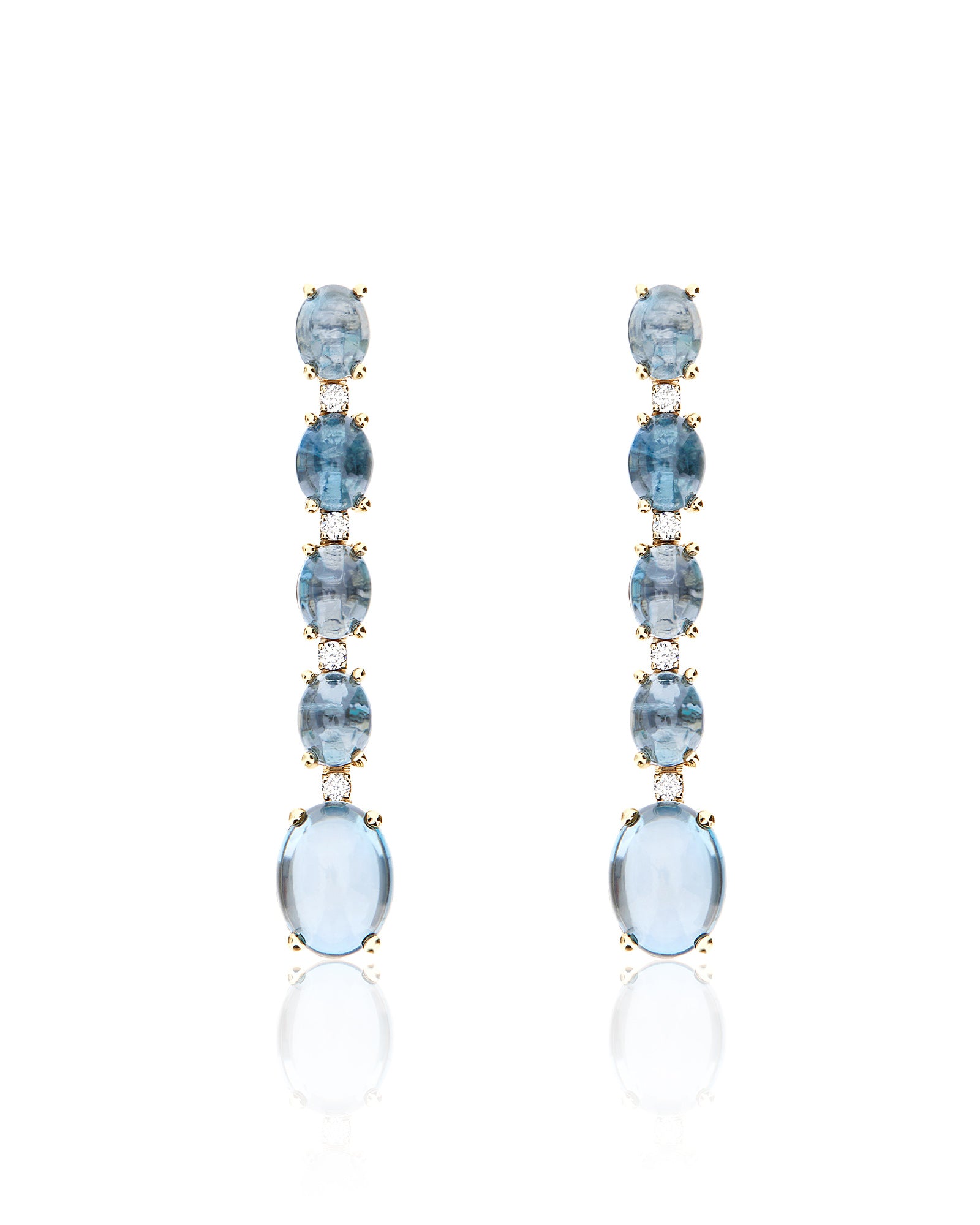 "Azure" Gold, diamonds and London Blue Topaz boules long earrings
