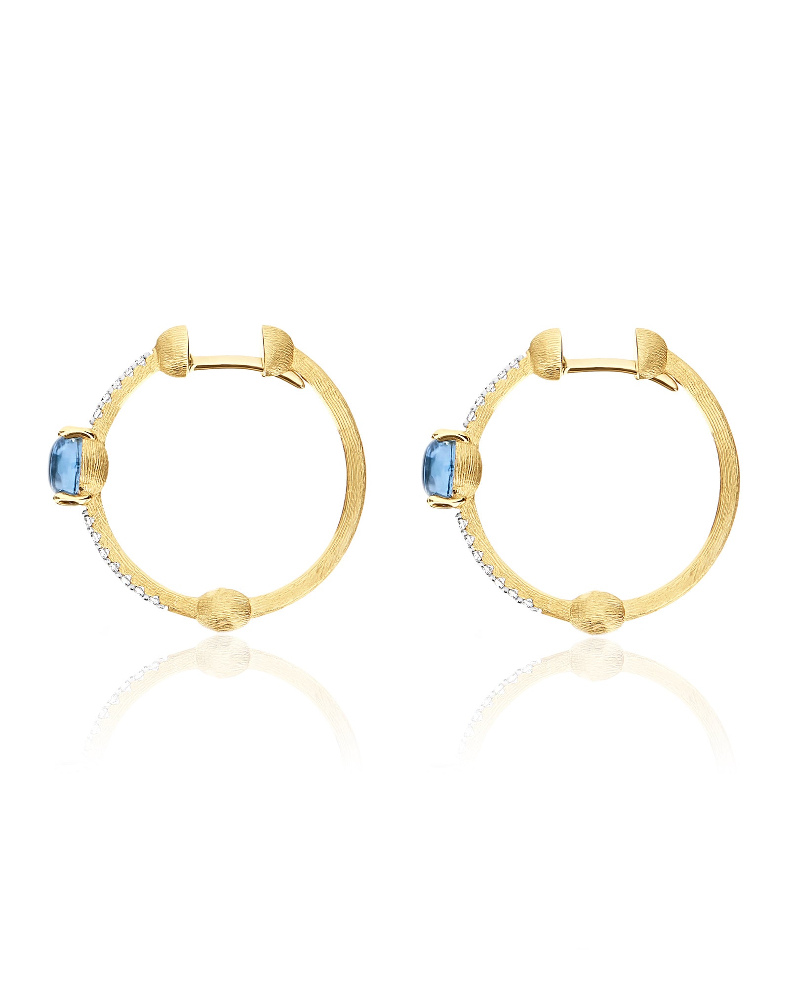 "Azure" Gold, London Blue Topaz and diamonds hoop earrings