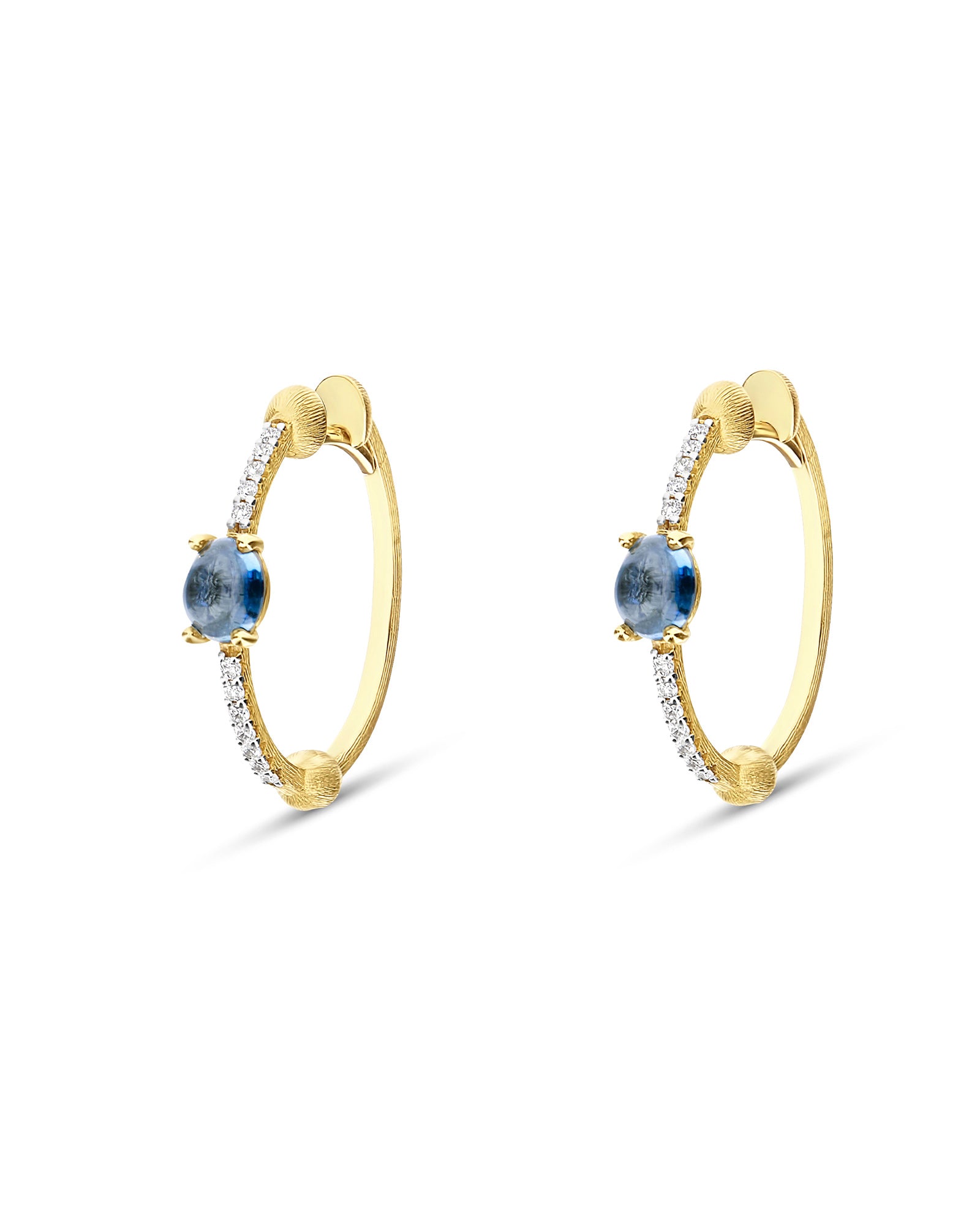 "Azure" Gold, London Blue Topaz and diamonds hoop earrings