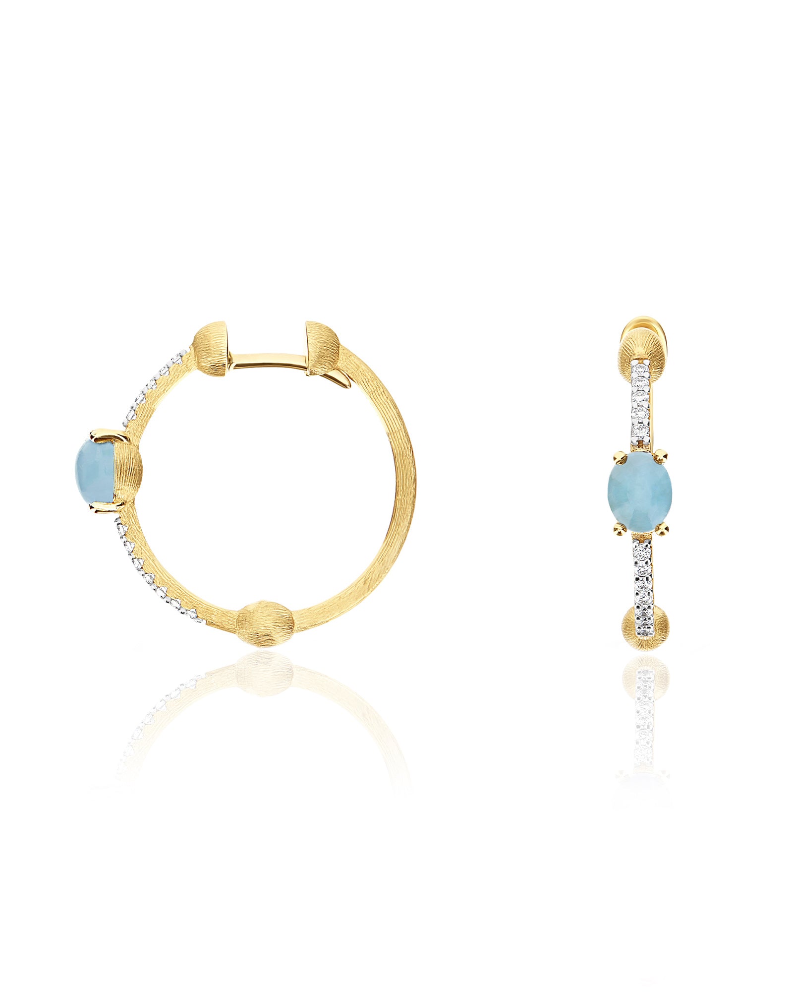 "Azure" Gold, Aquamarine and diamonds hoop earrings