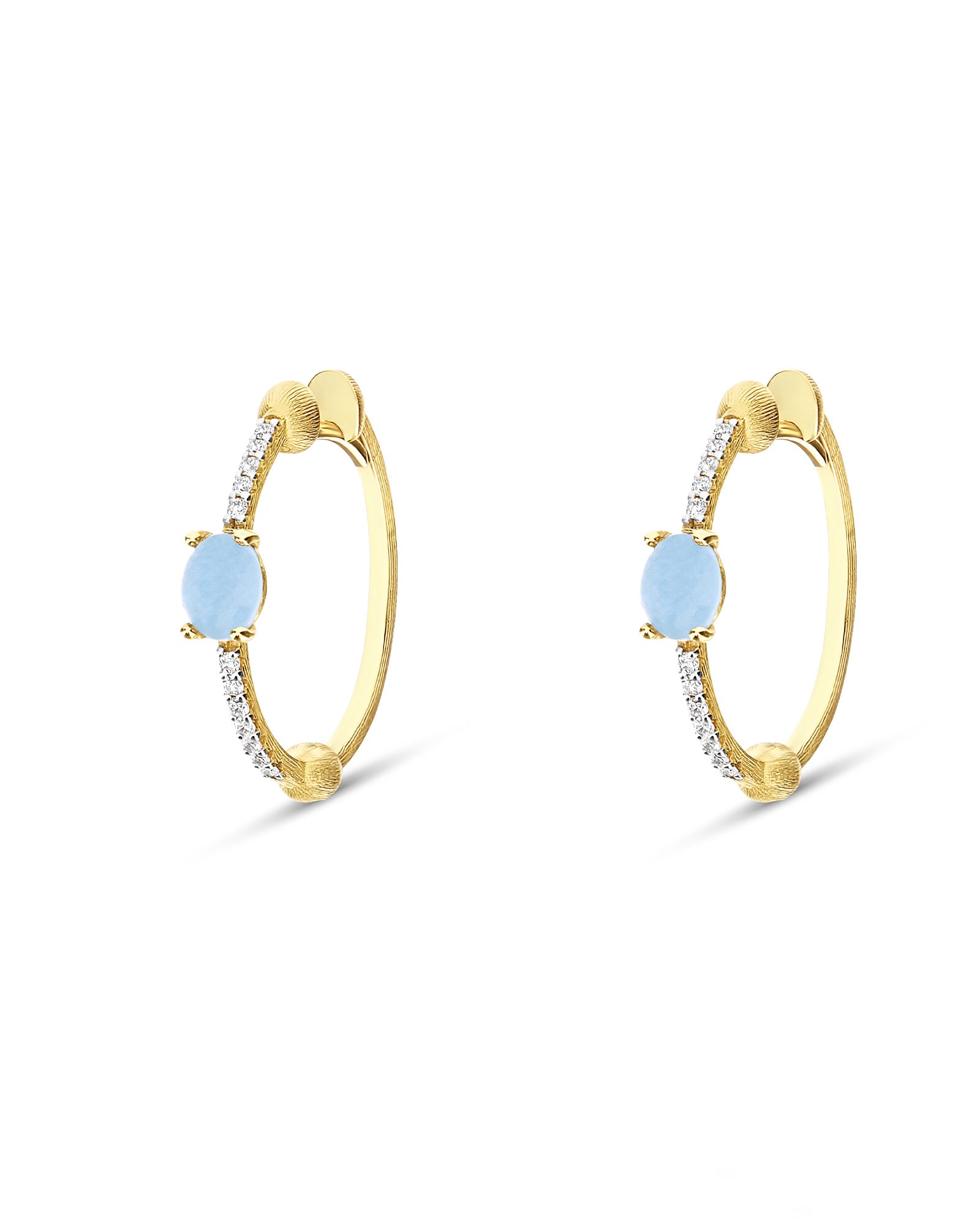 "Azure" Gold, Aquamarine and diamonds hoop earrings