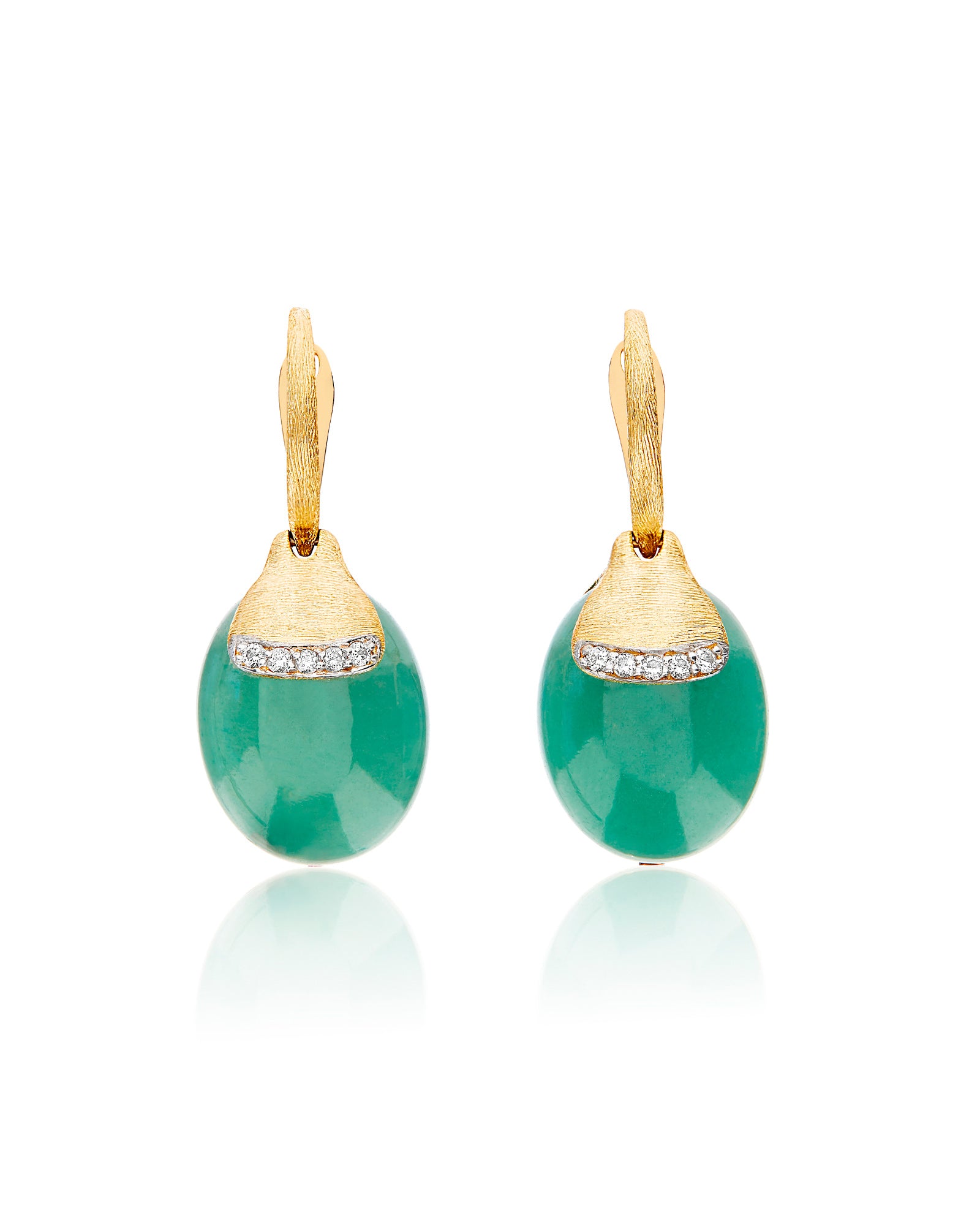 Amazonia "Amulets" Ciliegine Gold and Green Aventurine Ball Drop Earrings with Diamonds Details (LARGE)