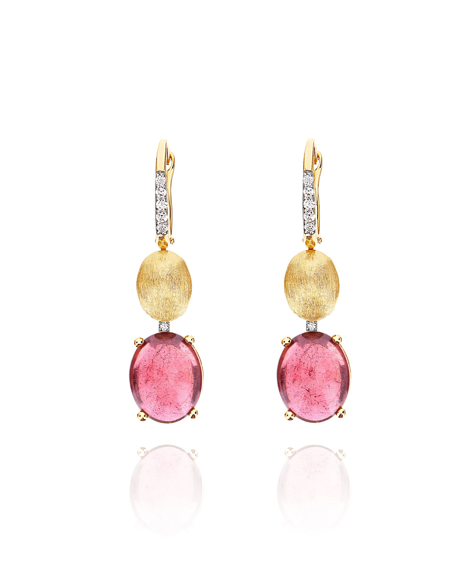 "Tourmalines" Gold, diamonds and pink tourmaline ball drop earrings (large)