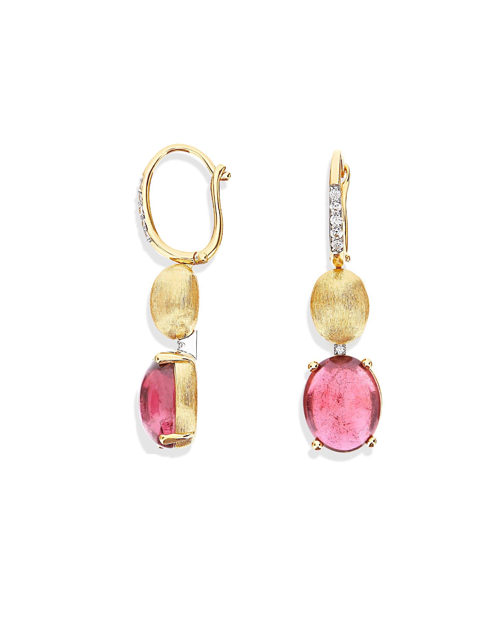 "Tourmalines" Gold, diamonds and pink tourmaline ball drop earrings (large)