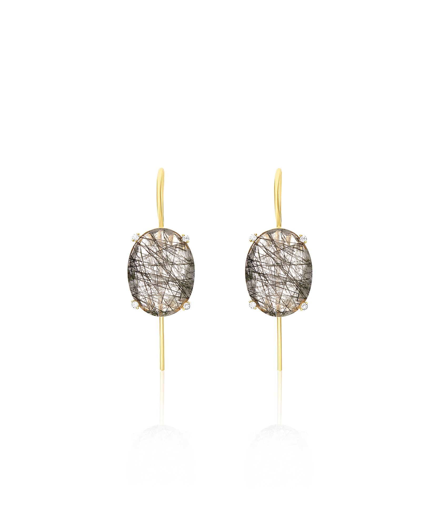"Ipanema" Grey rutilated quartz, diamonds and 18kt gold big drop earrings