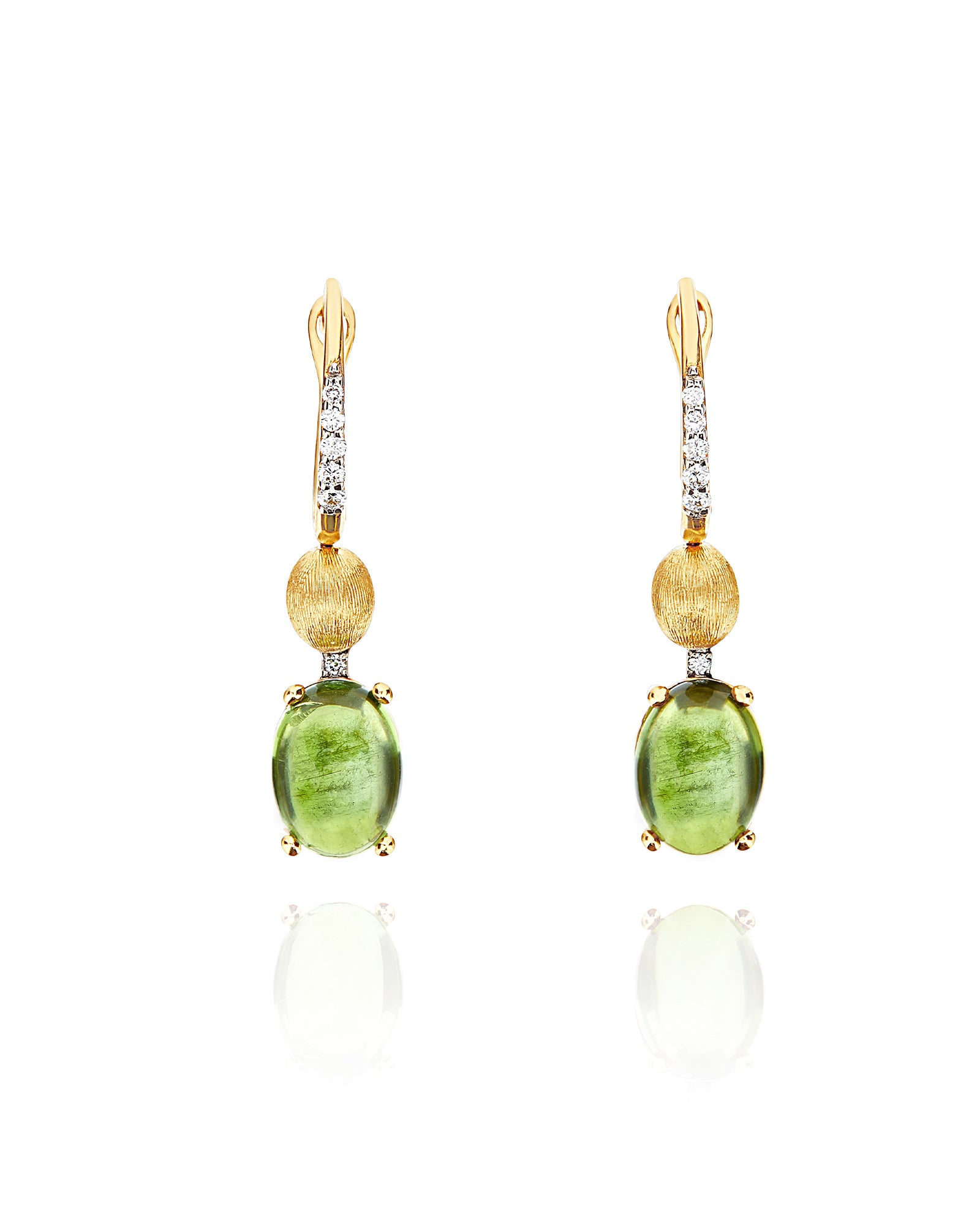 "Tourmalines" Gold, diamonds and green tourmaline ball drop earrings (small)