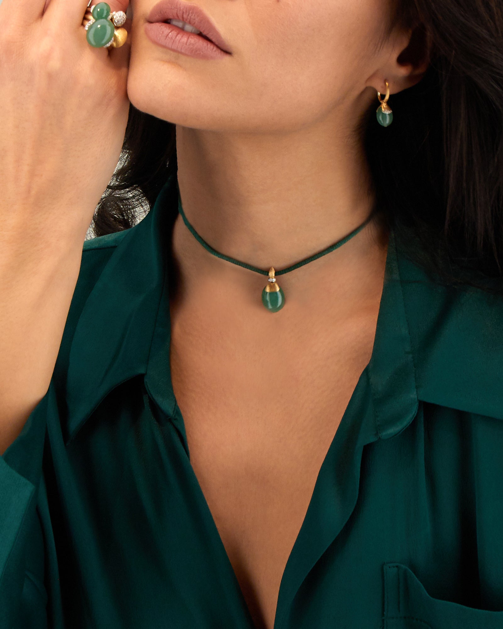 "Amazonia" Gold, Diamonds and Green Aventurine Pendant (MEDIUM)