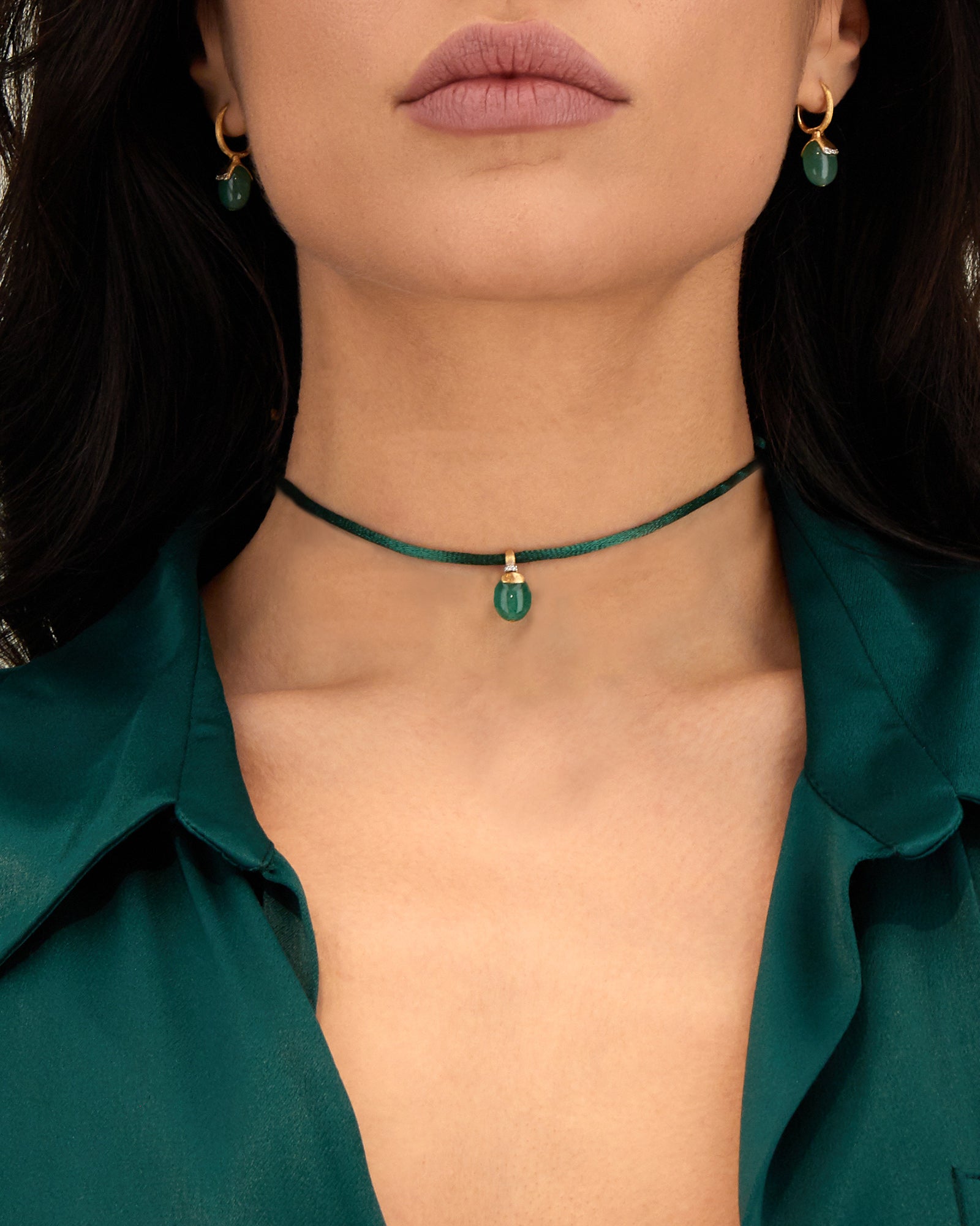 "Amazonia" Gold, Diamonds and Green Aventurine Pendant (SMALL)