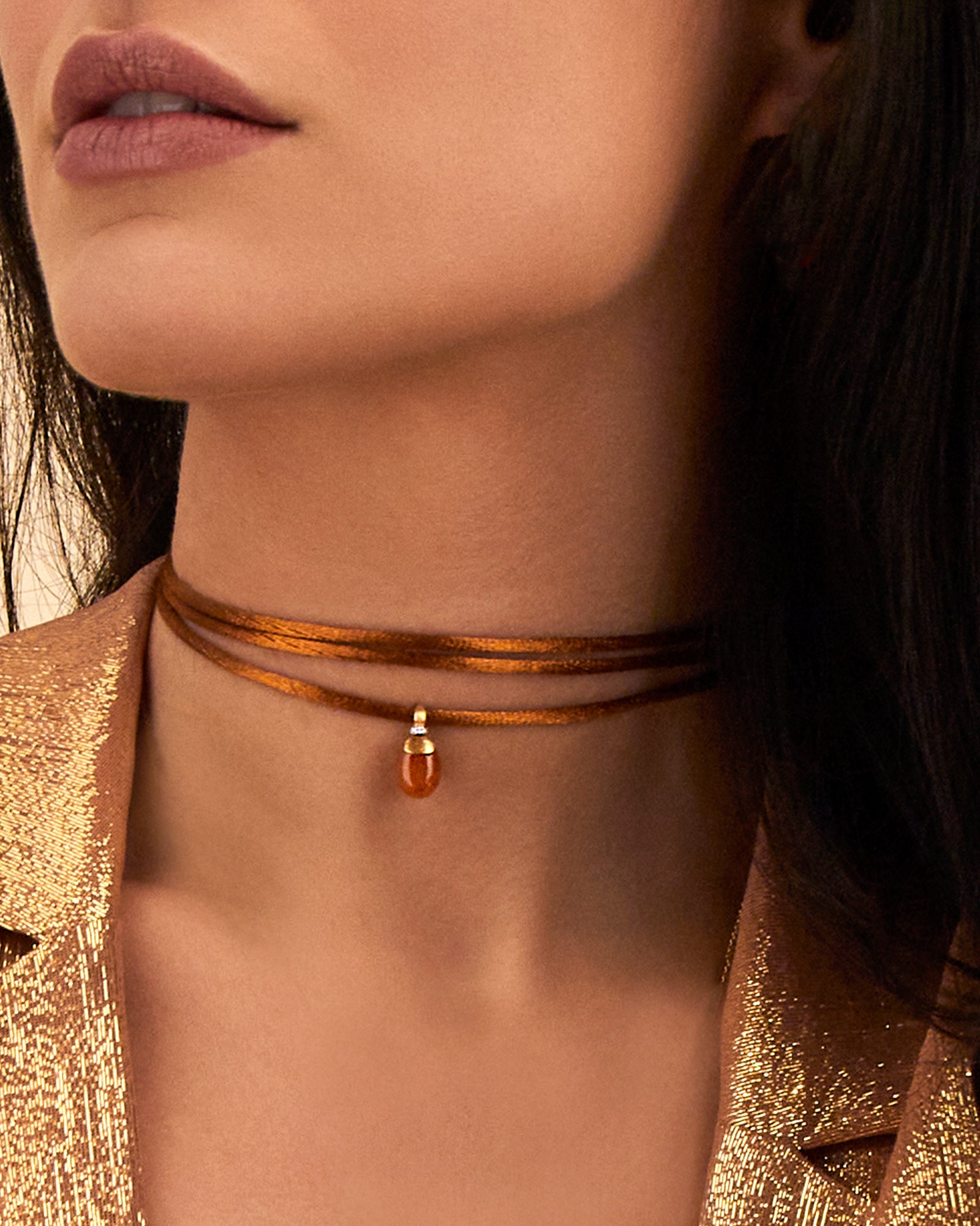 "Petra" Gold, Diamonds and Orange Aventurine Pendant (SMALL)