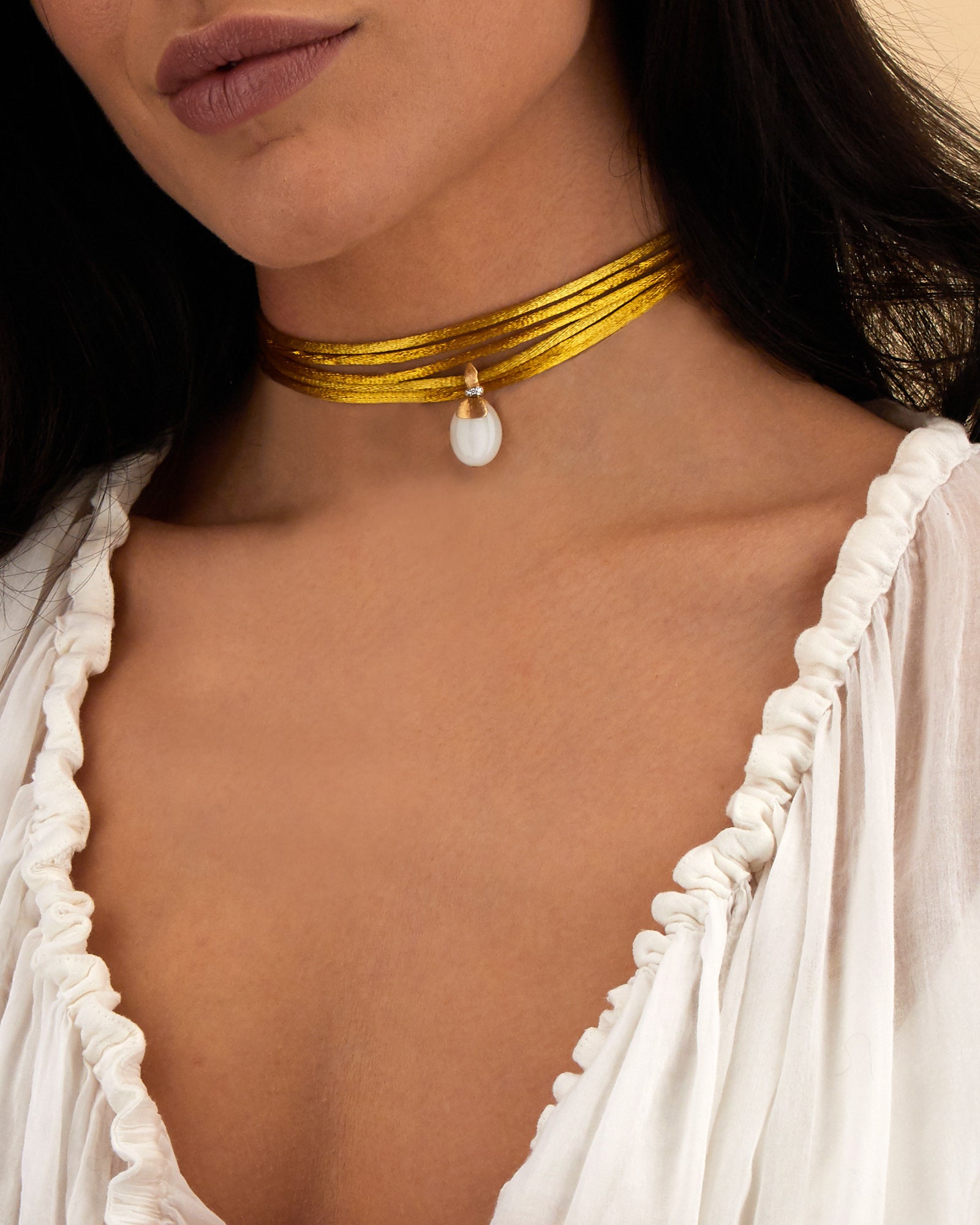 "White Desert" Gold, Diamonds and Moonstone Pendant (MEDIUM)