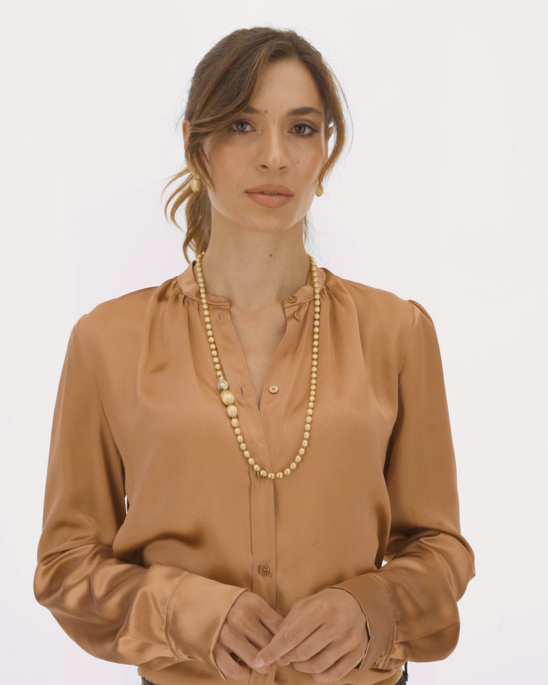 "Ivy" Hand-Engraved Gold Boules and Diamonds Convertible Statement Necklace (MEDIUM)