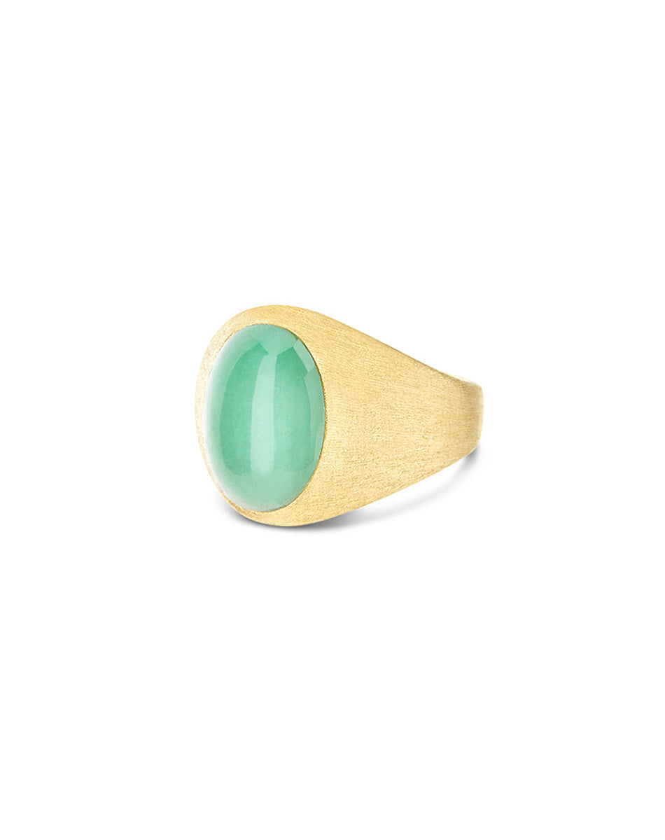Lattementa Boules ring (small), signet, in engraved gold, jadeite and Rock crystal