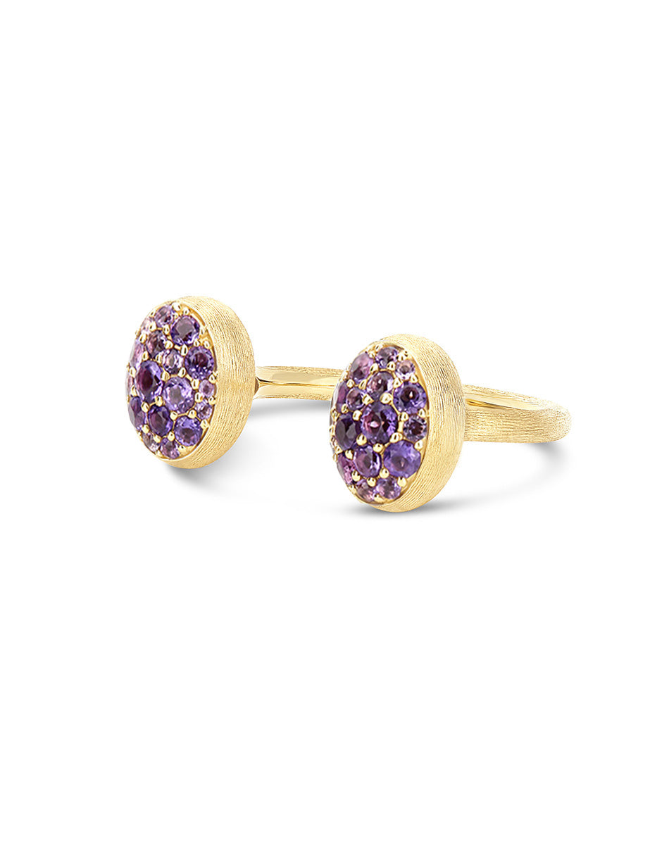 Violetta Boules Bubble ring (small), in engraved gold and amthyst pavé