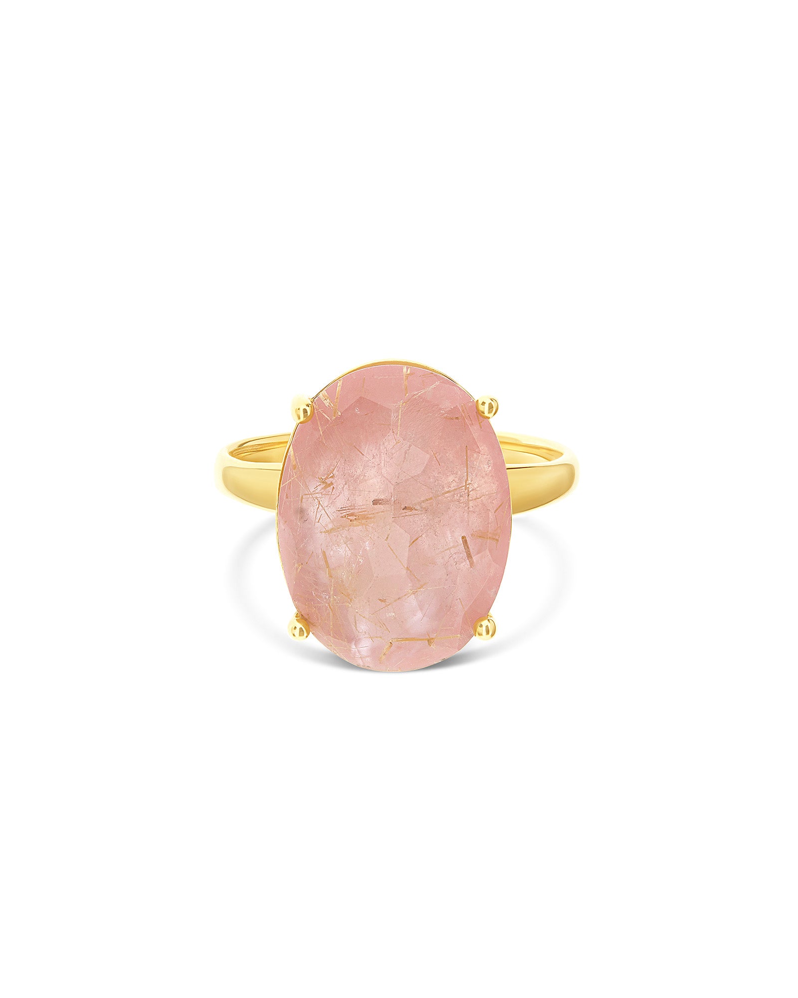 "Ipanema Sol" ring in polished gold, with triplet of rutilated quartz, mother-of-pearl and pink jade (large)