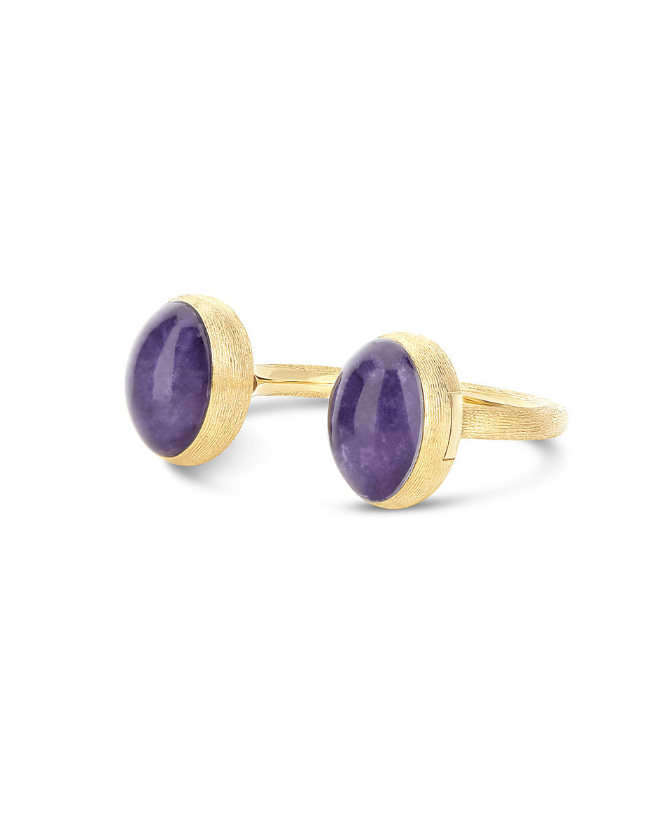 Violetta Boules Bubble ring (small), in engraved gold, lepidolite, mother-of-pearl and Rock crystal