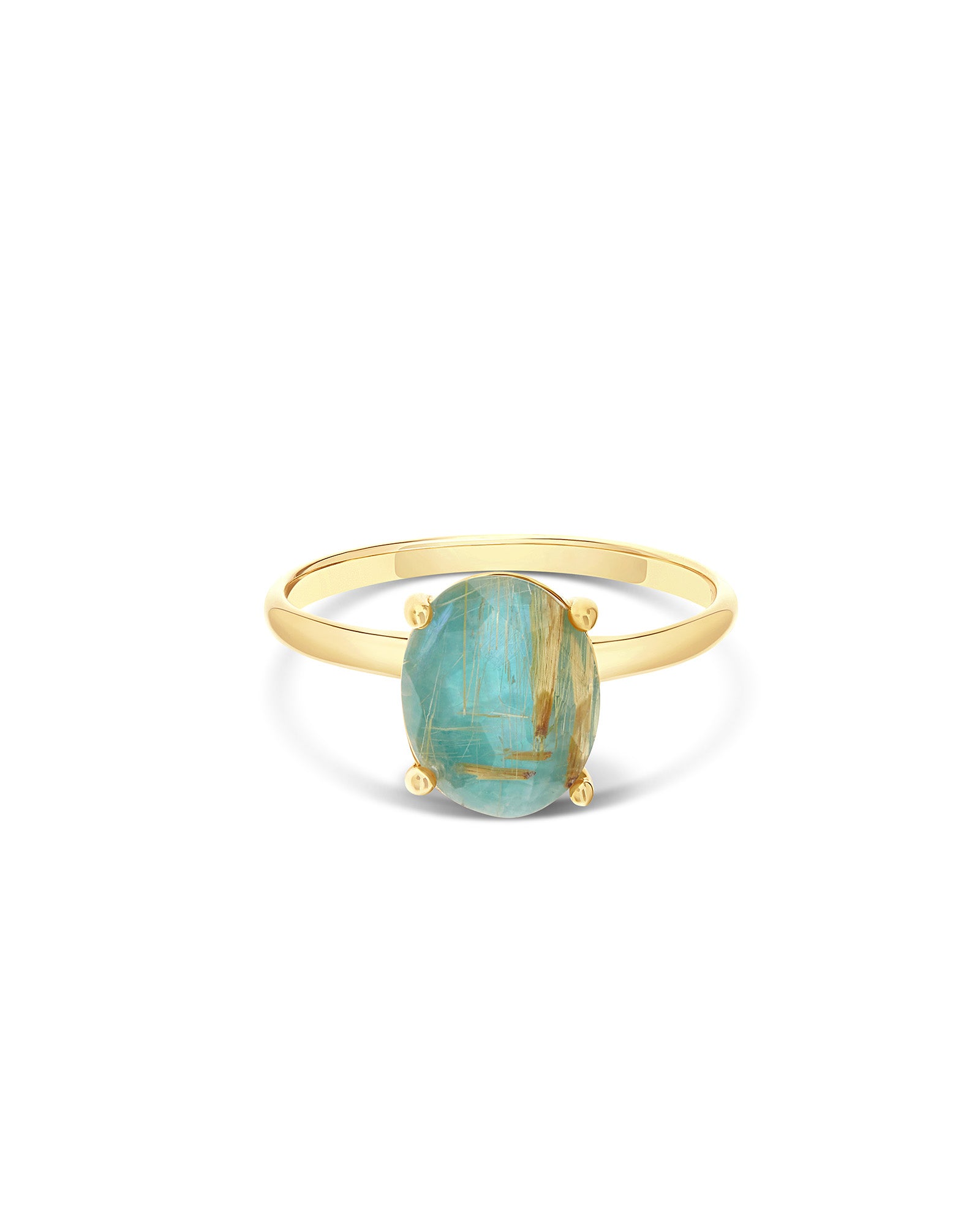 "Ipanema Maré" ring in polished gold, with doublet in rutilated quartz, mother-of-pearl and amazonite (medium)