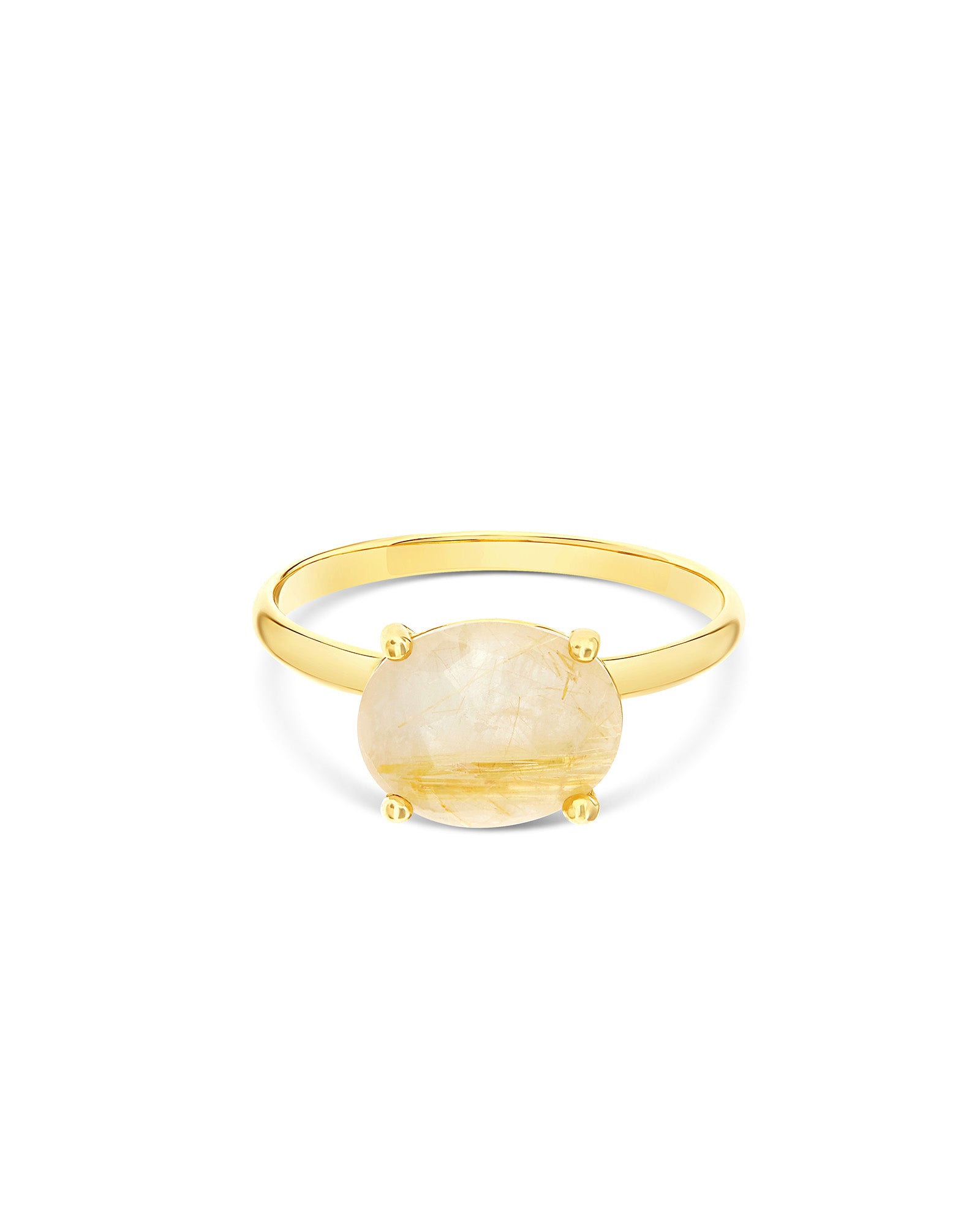 "Ipanema Duna" ring in polished gold, with doublet in rutilated quartz and mother-of-pearl (medium)
