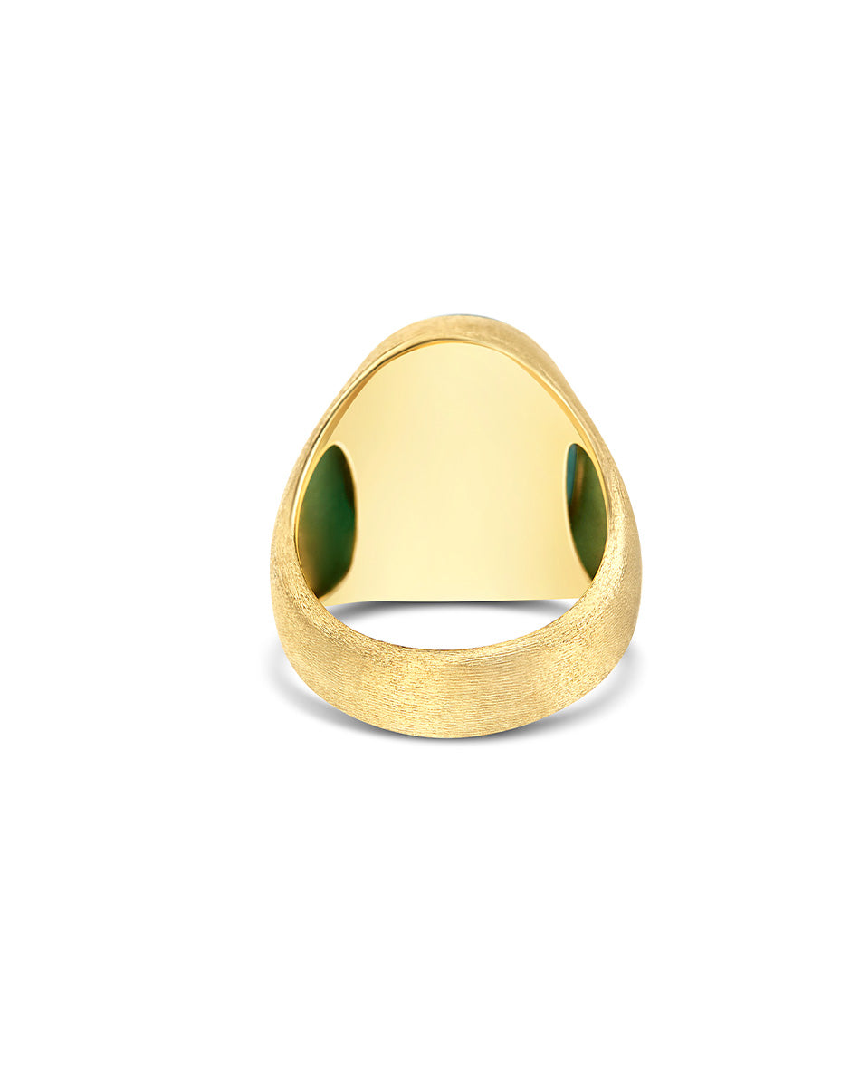 Lattementa “Muse” signet ring in engraved gold, jadeite and rock crystal (large)