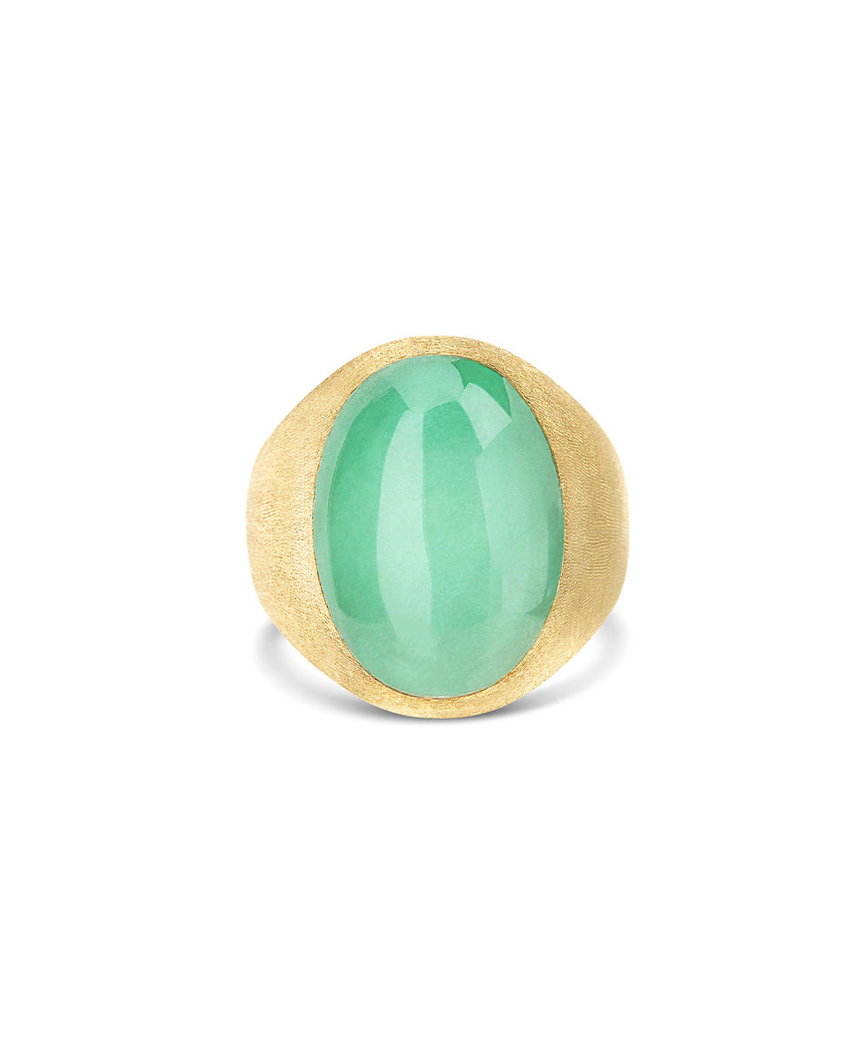 Lattementa “Muse” signet ring in engraved gold, jadeite and rock crystal (large)