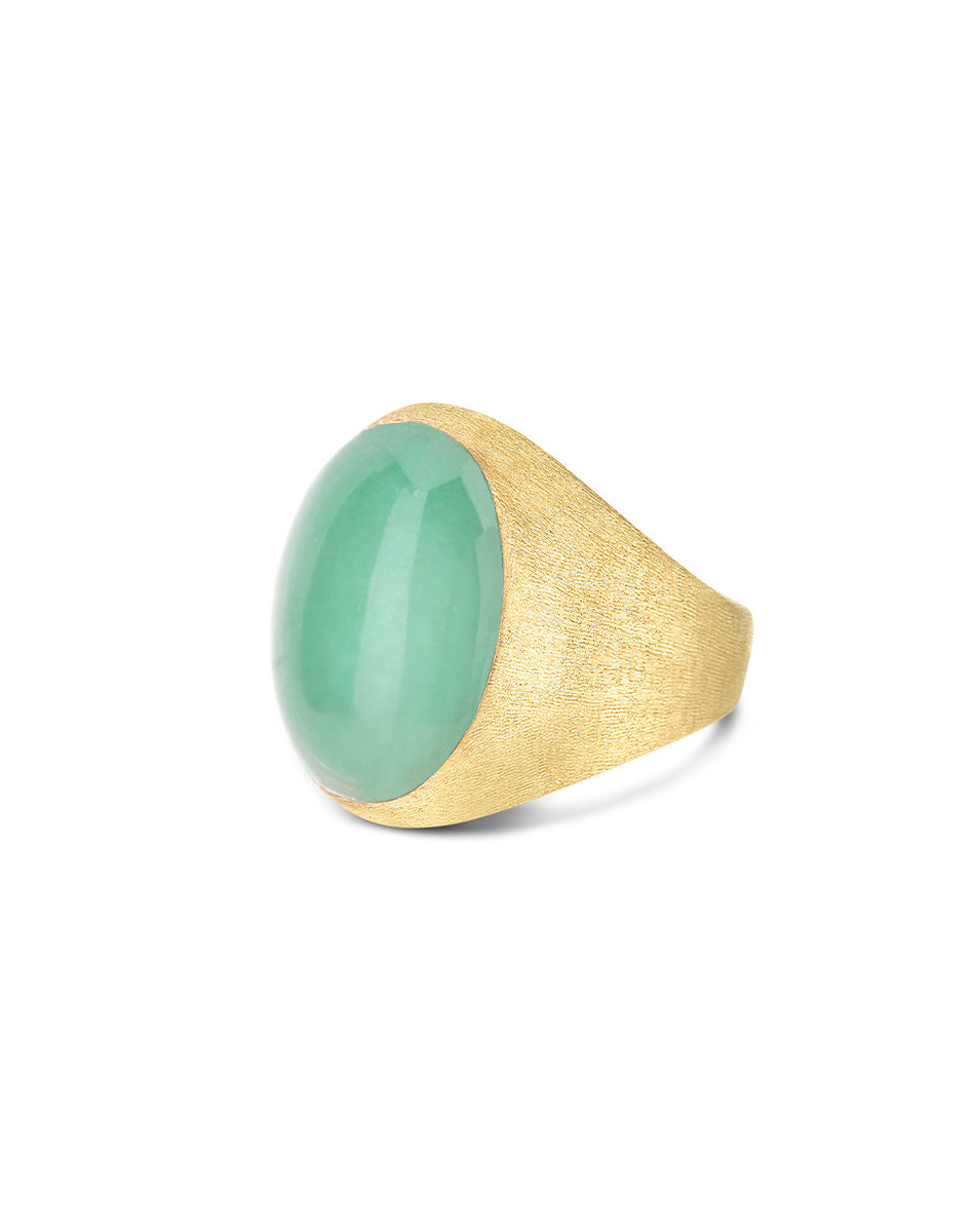 Lattementa Boules ring (big), signet, in engraved gold, jadeite and Rock crystal