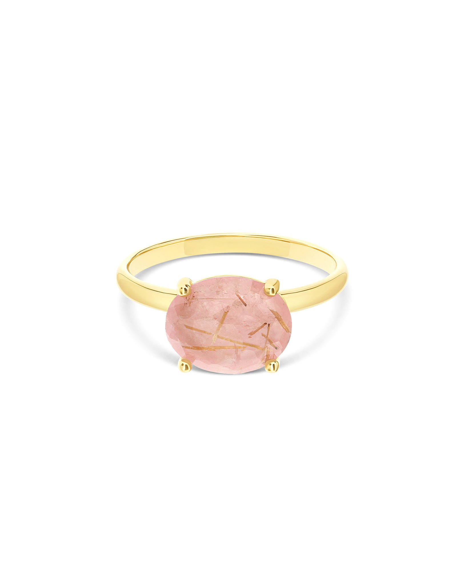 "Ipanema Sol" ring in polished gold, with doublet in rutilated quartz, mother-of-pearl and pink jade (medium)