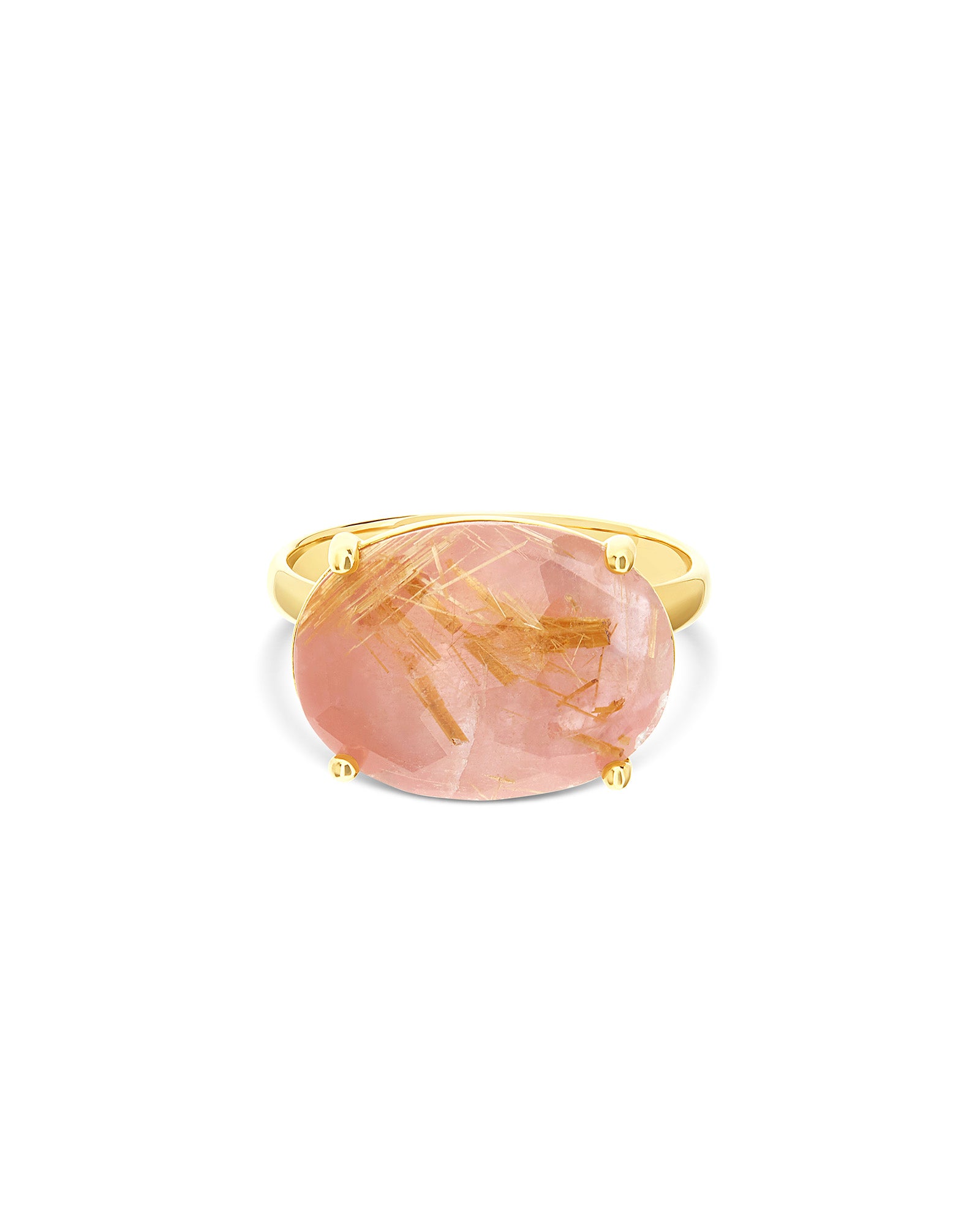 "Ipanema Sol" ring in polished gold, with doublet in rutilated quartz, mother-of-pearl and pink jade (large)