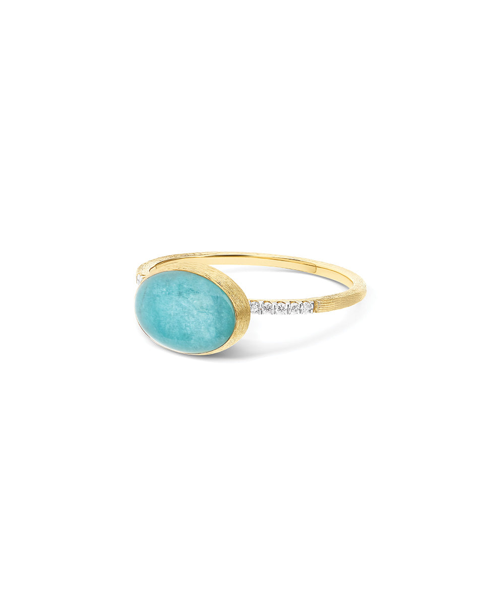Anice Boules ring (small), in engraved gold, diamonds, amazonite and Rock crystal