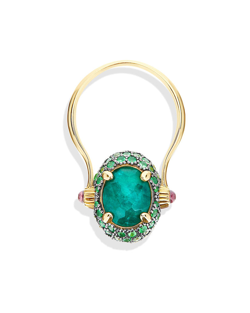 "Reverse" Gold, Sapphire, Tsavorite, Amethyst, Green Labradorite and Rock Crystal Double-face Ring (MEDIUM)