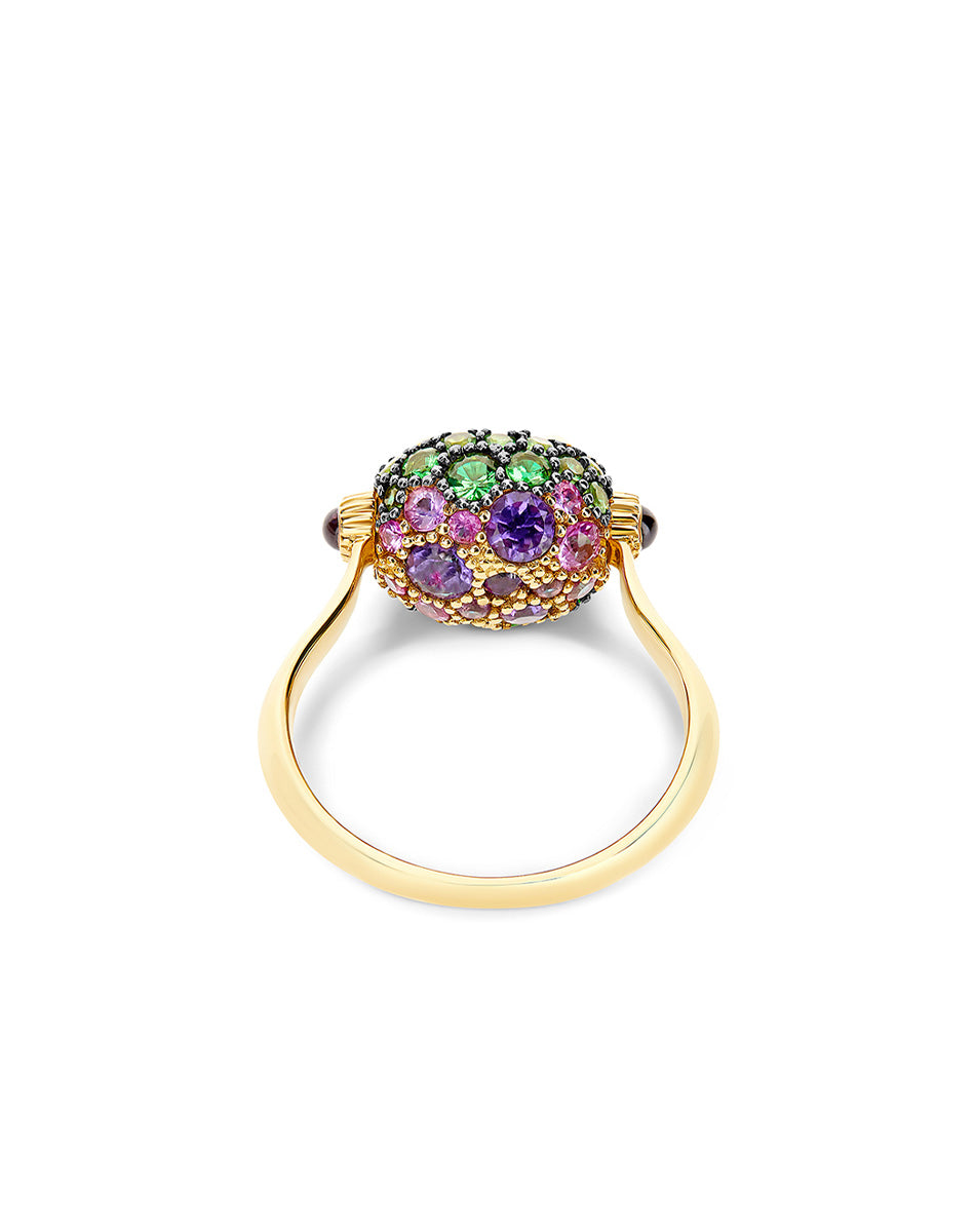 "Reverse" Gold, Sapphire, Tsavorite, Amethyst, Green Labradorite and Rock Crystal Double-face Ring (SMALL)
