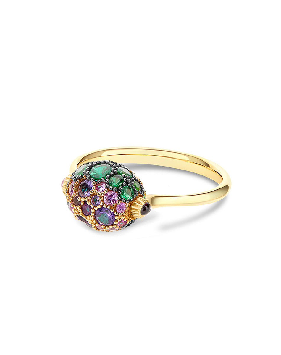 "Reverse" Gold, Sapphire, Tsavorite, Amethyst, Green Labradorite and Rock Crystal Double-face Ring (SMALL)