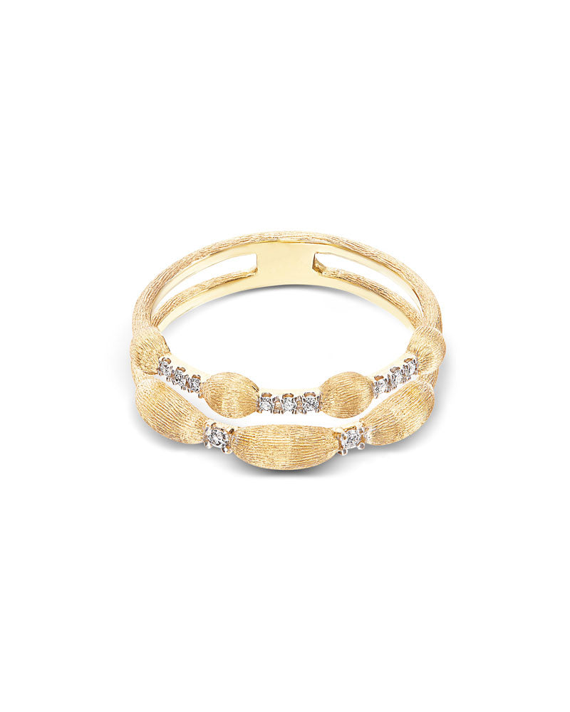 Aria ring, double band, in engraved gold and diamonds