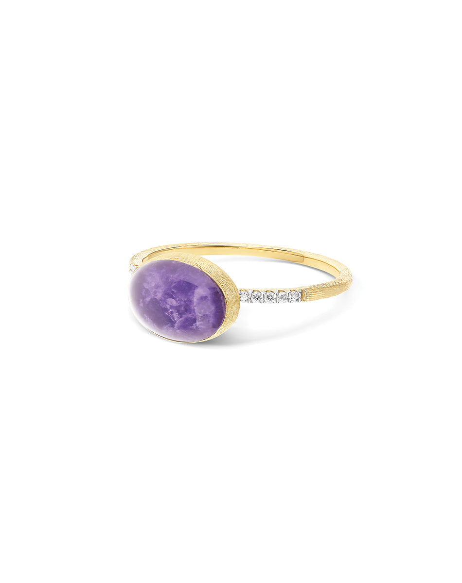 Violetta Boules ring (small), in engraved gold, diamonds, lepidolite, mother-of-pearl and Rock crystal