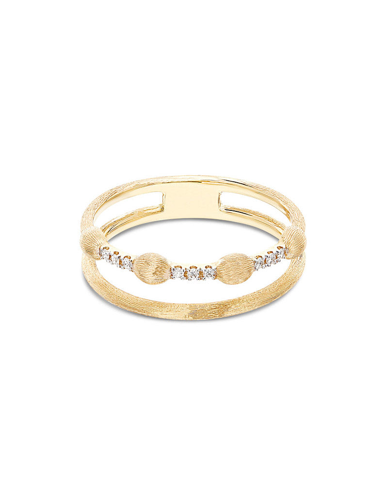 Aria ring, double band, in engraved gold and diamonds