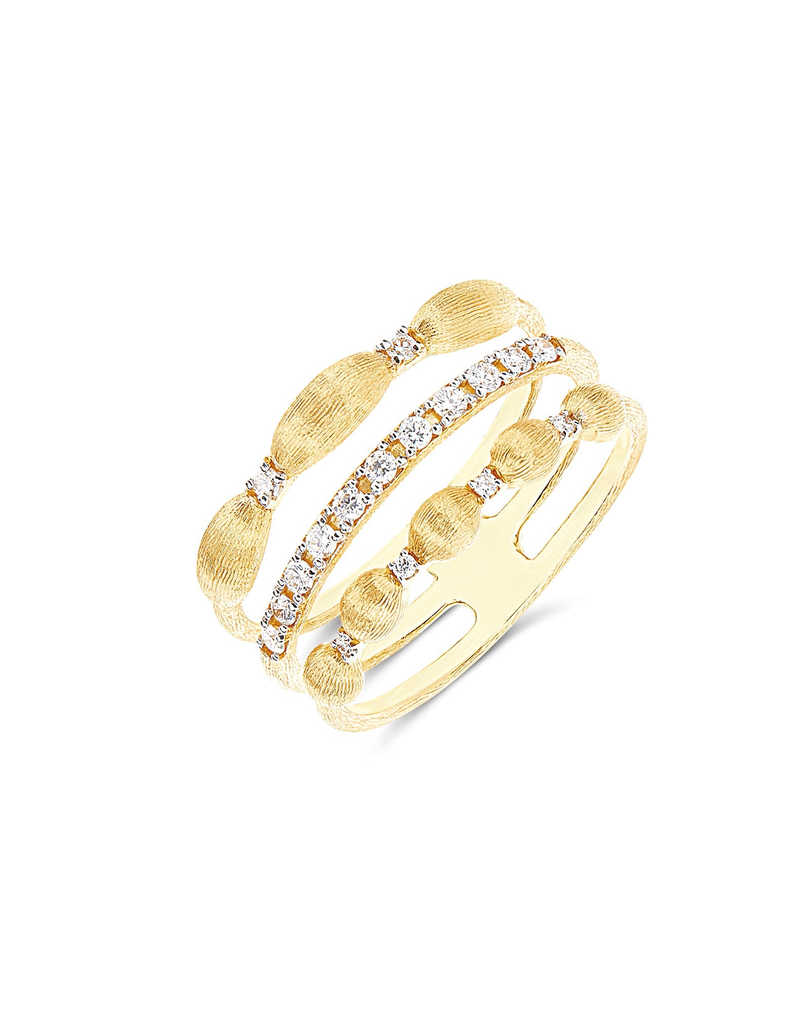 Aria ring, triple band, in engraved gold and diamonds