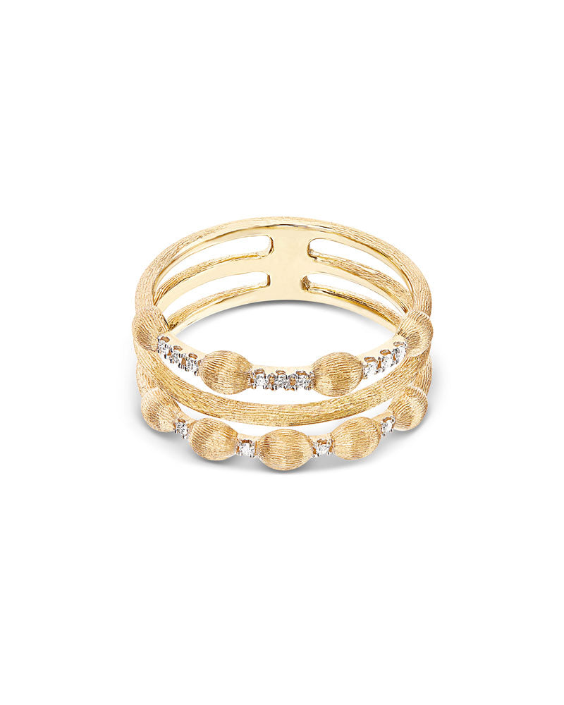Aria ring, triple band, in engraved gold and diamonds