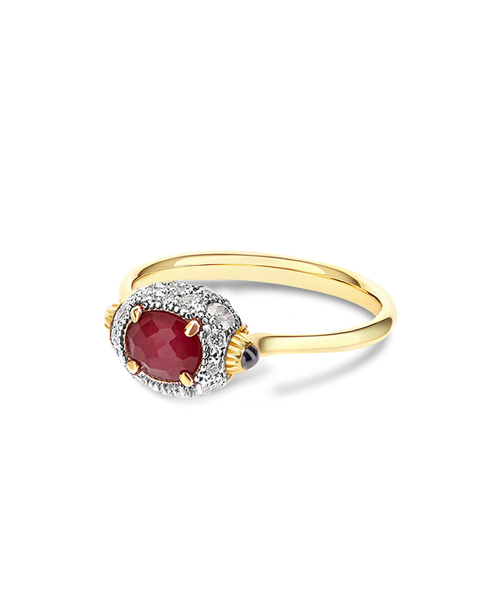 Reverse ring (small), reversible, in gold, diamonds, ruby and Rock crystal
