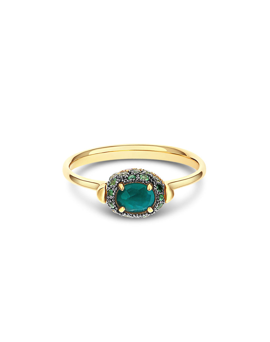 Double-sided “Reverse Baby” gold ring with diamonds, tsavorite, amethyst, green labradorite and rock crystal