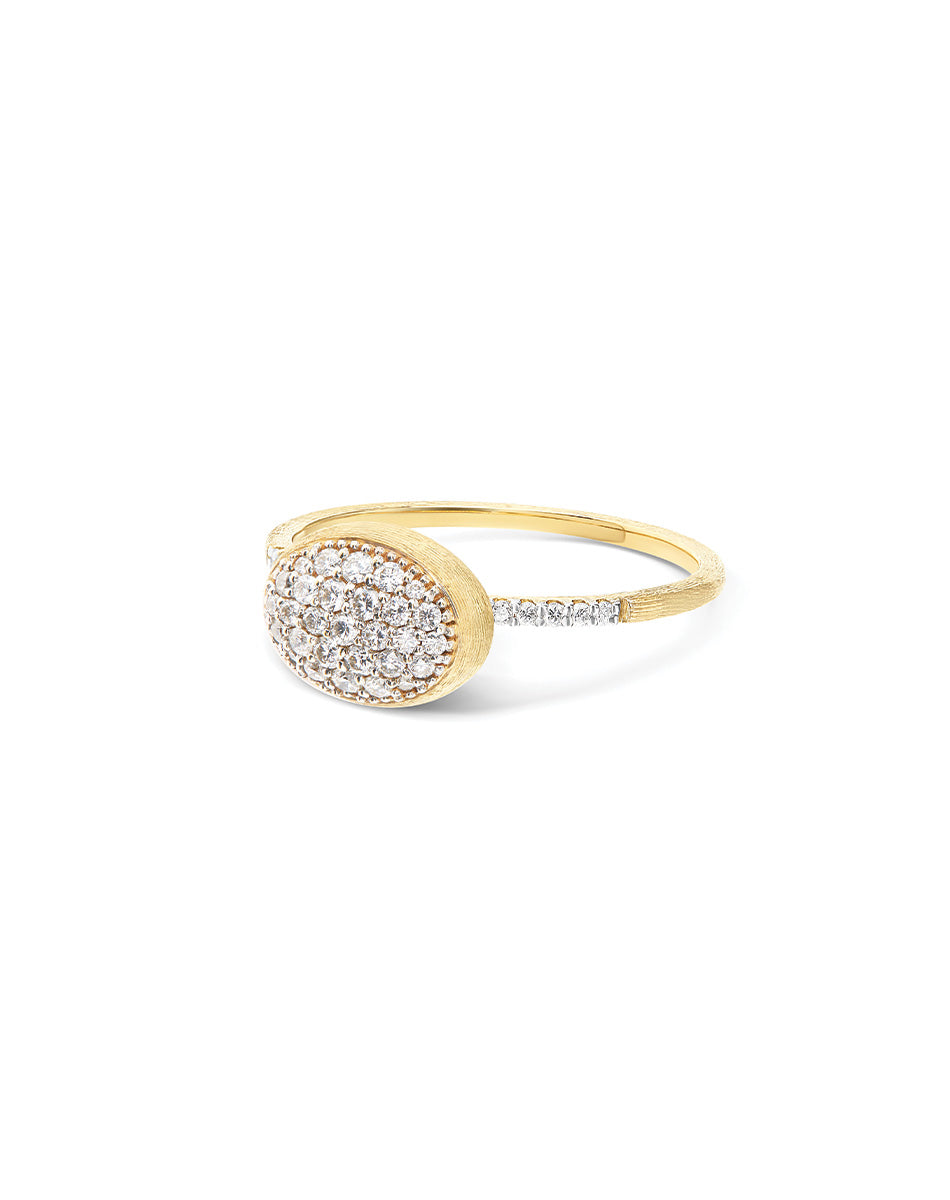 Boules ring (small), in engraved gold and diamond pavé