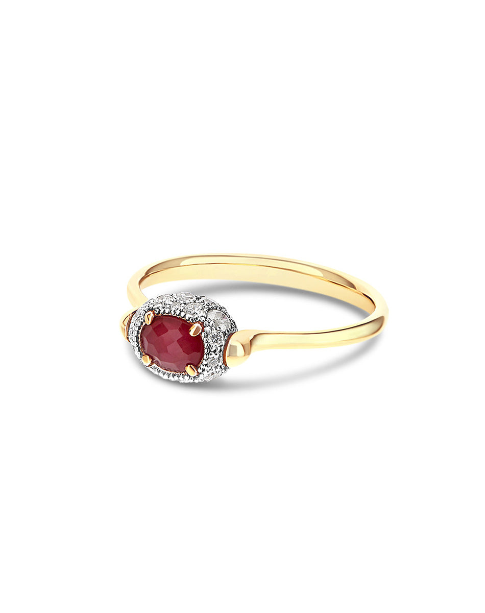 Reverse ring (baby), reversible, in gold, diamonds, ruby and Rock crystal