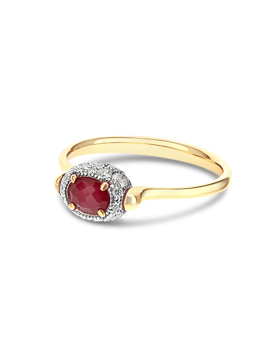Double-sided “Reverse Baby” gold ring with rubies, diamonds and rock crystal